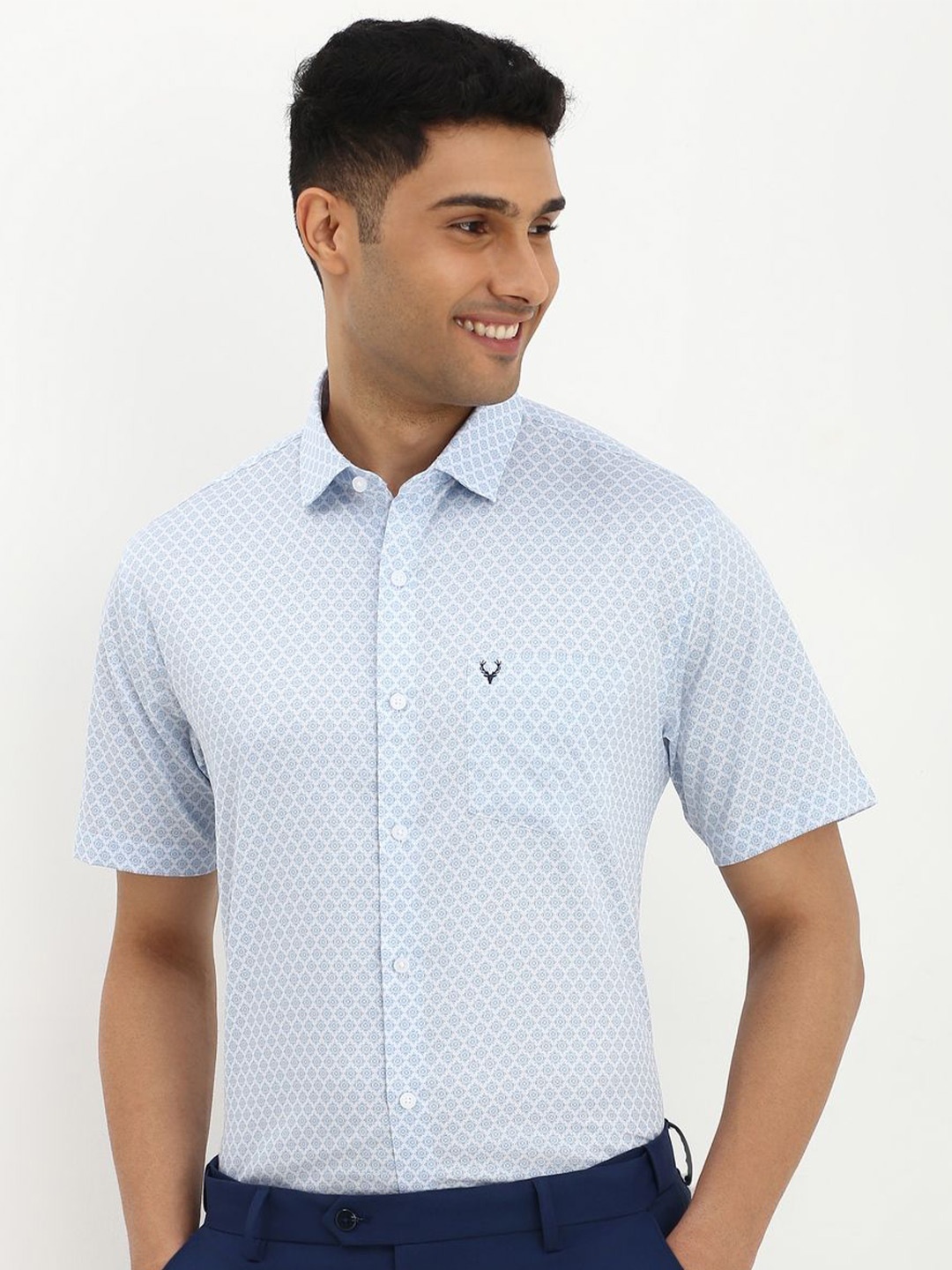 

Allen Solly Men Slim Fit Opaque Printed Formal Shirt, Blue