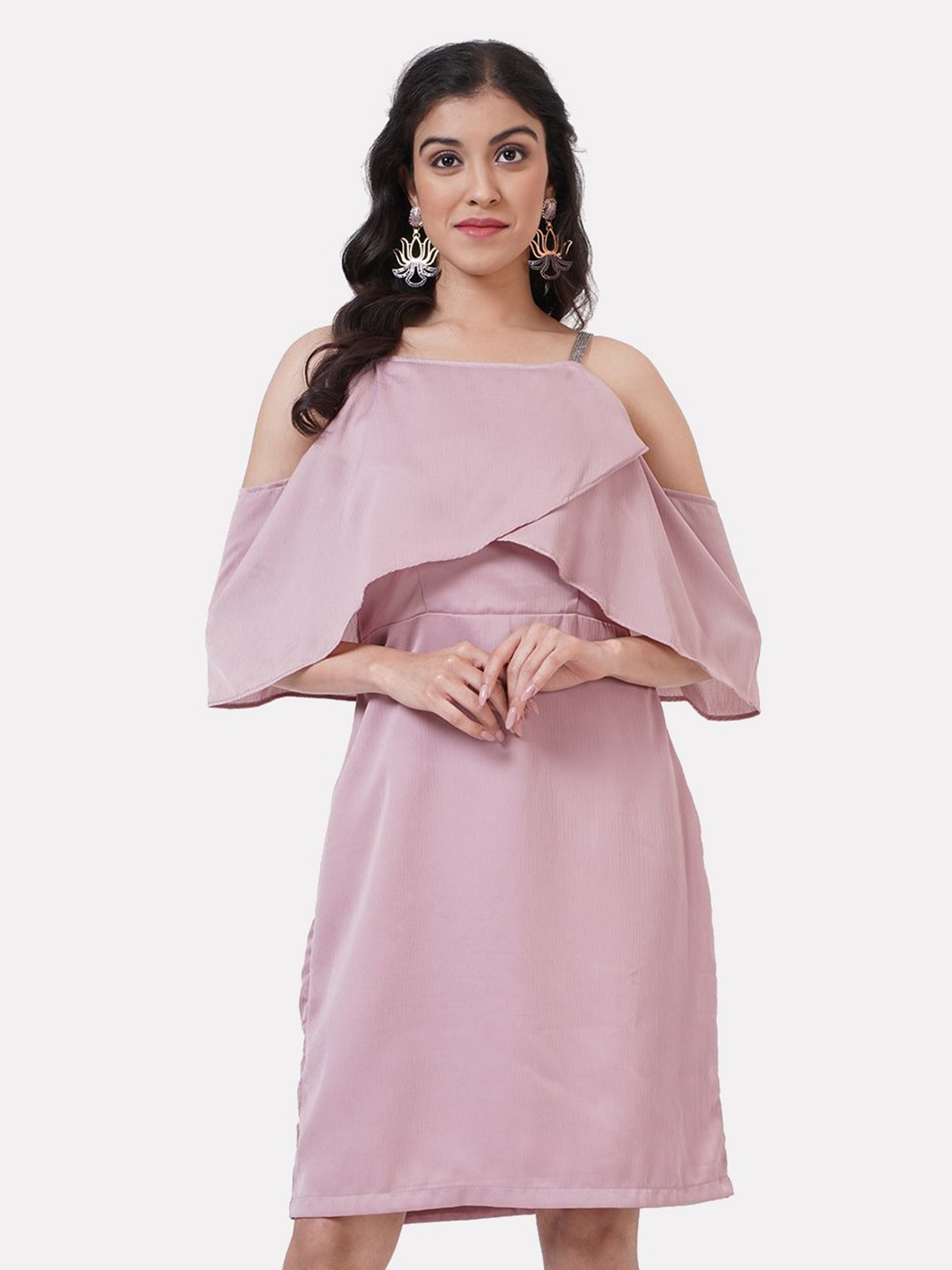 

SHECZZAR Cold-Shoulder Satin A-Line Dress, Peach