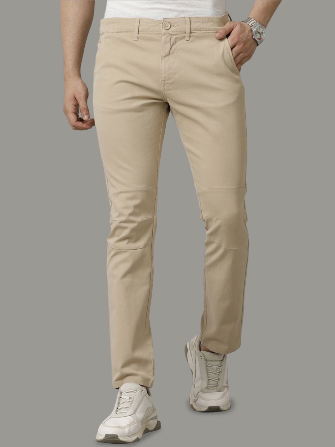 

Voi Jeans Men Solid Chinos Casual Trousers, Beige