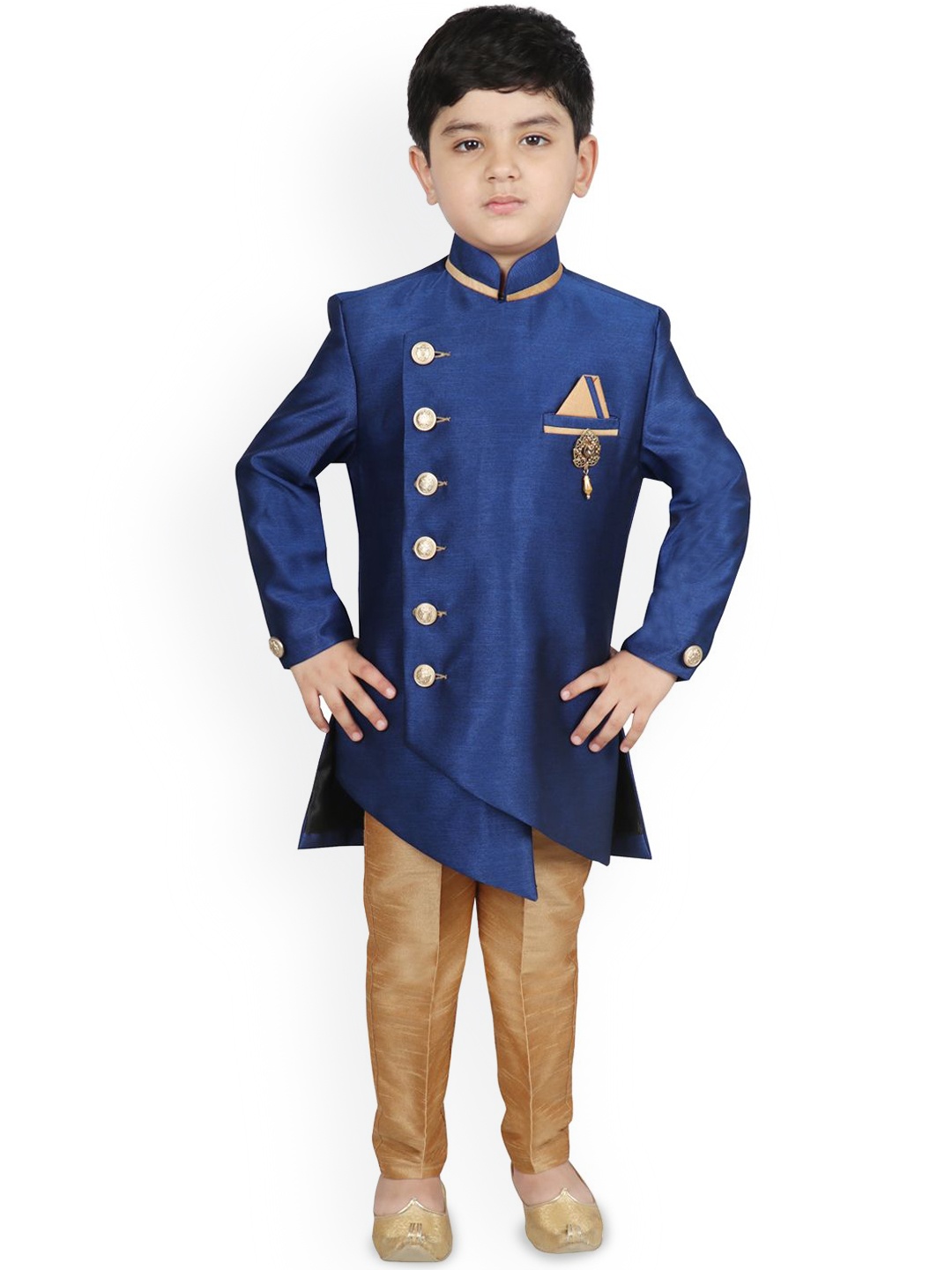 

SG YUVRAJ Boys Self-Design Multi Slit Sherwani Set, Blue