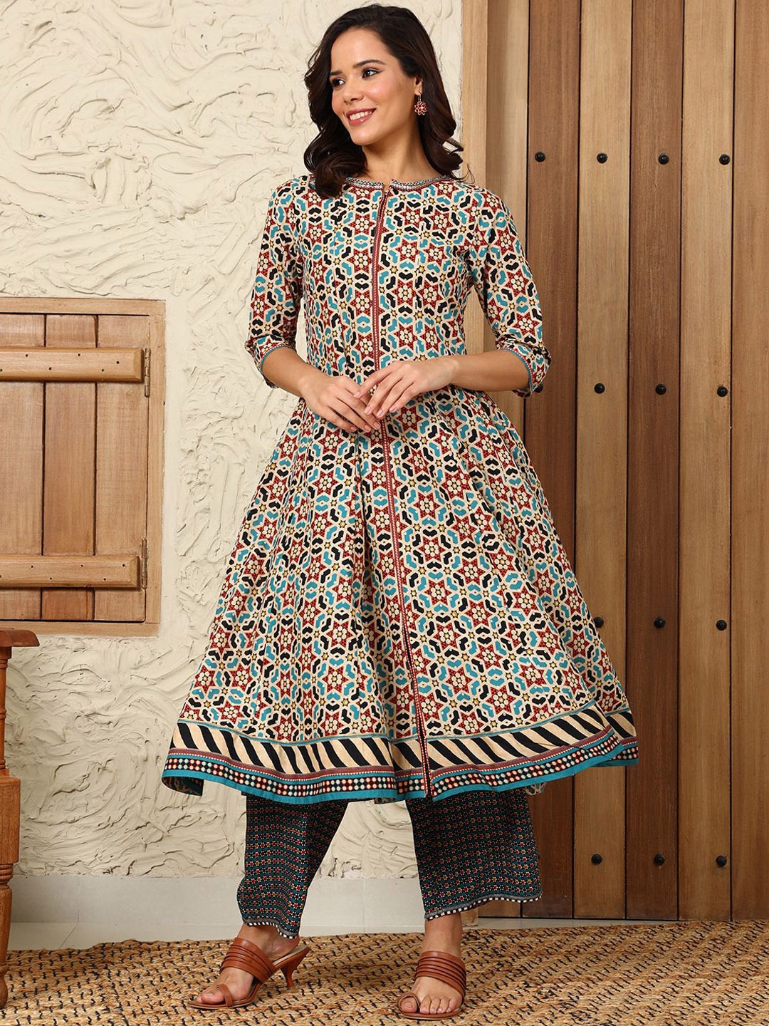 

W Women Ethnic Motifs Printed Thread Work Anarkali Kurta, Multi