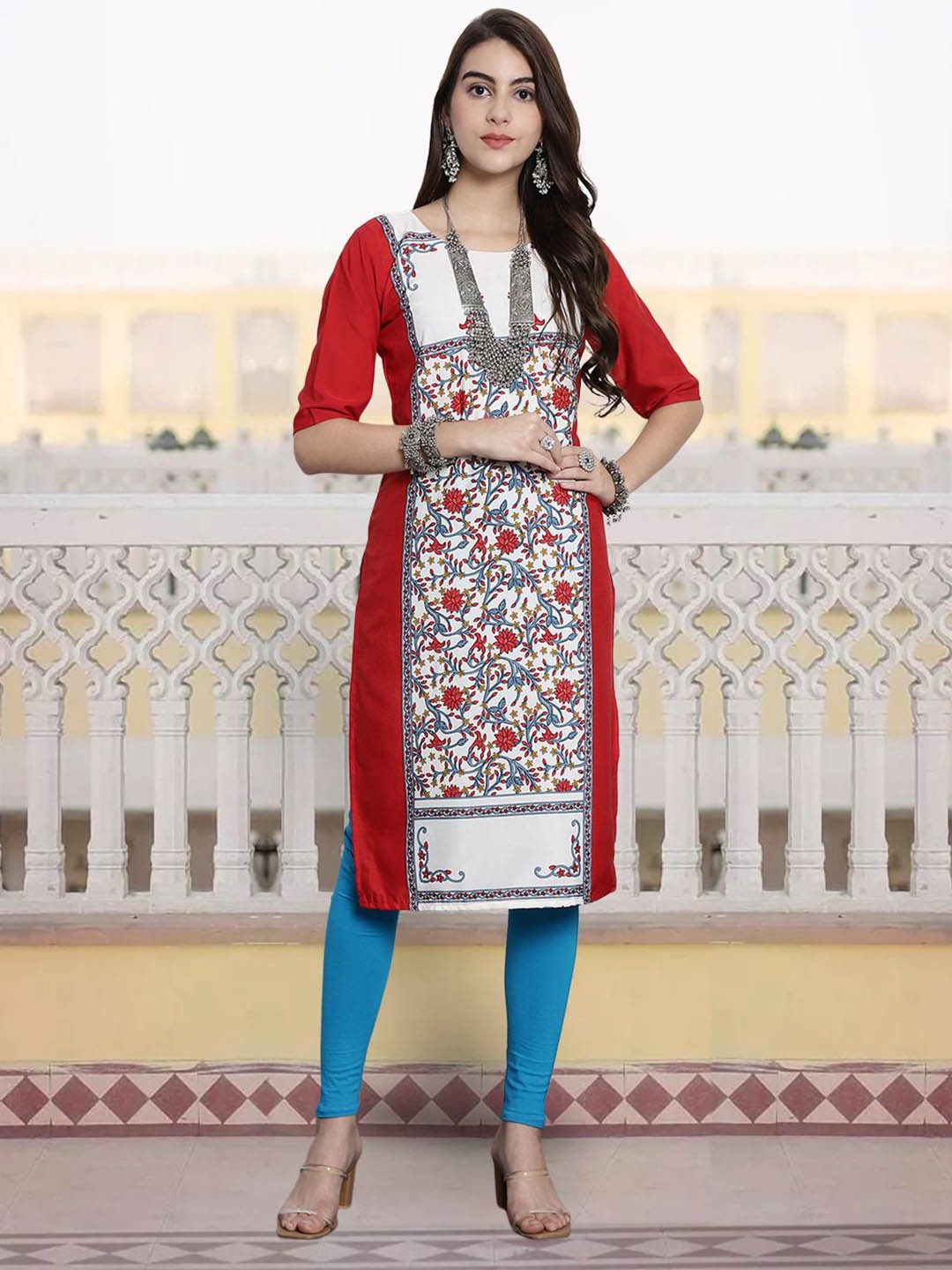 

7Threads Women Ethnic Motifs Printed Sequinned Floral Crepe Kurta, Multi