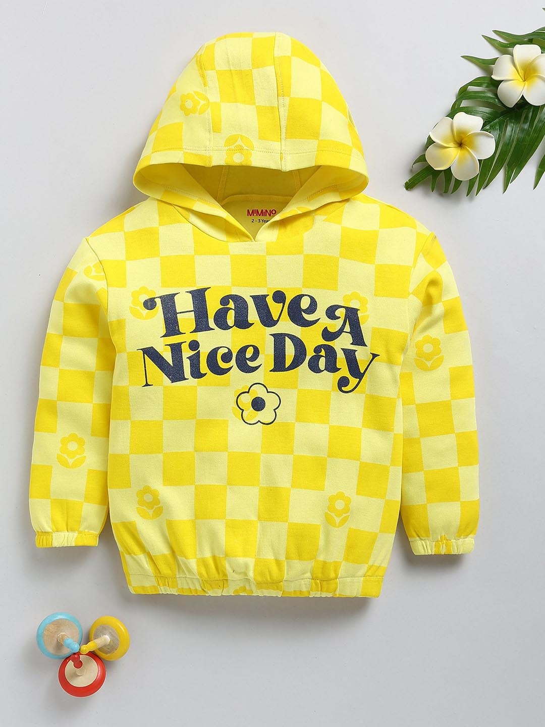 

MIMINO Girls Typography Printed Sweatshirt, Yellow