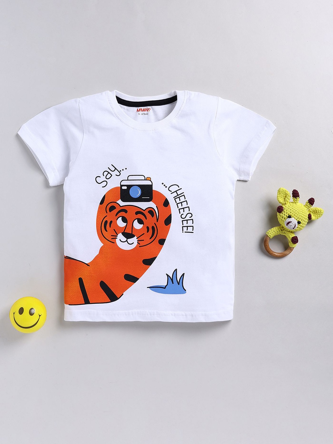 

MIMINO Boys Printed Applique T-shirt, White