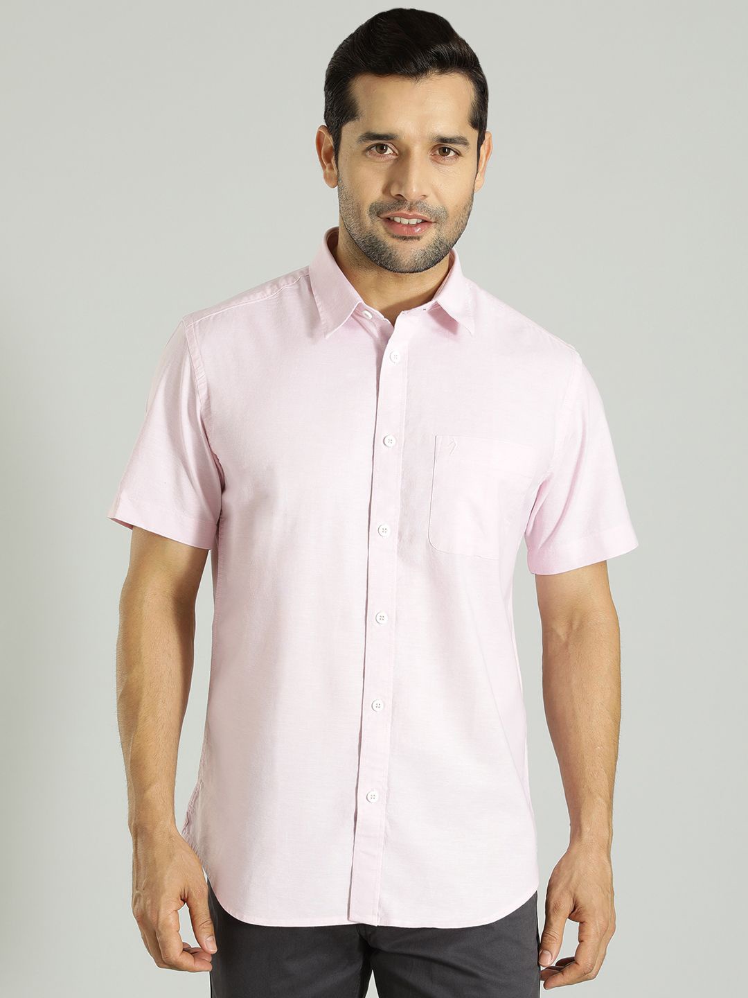 

Indian Terrain Men India Slim Spread Collar Solid Cotton Slim Fit Casual Shirt, Pink