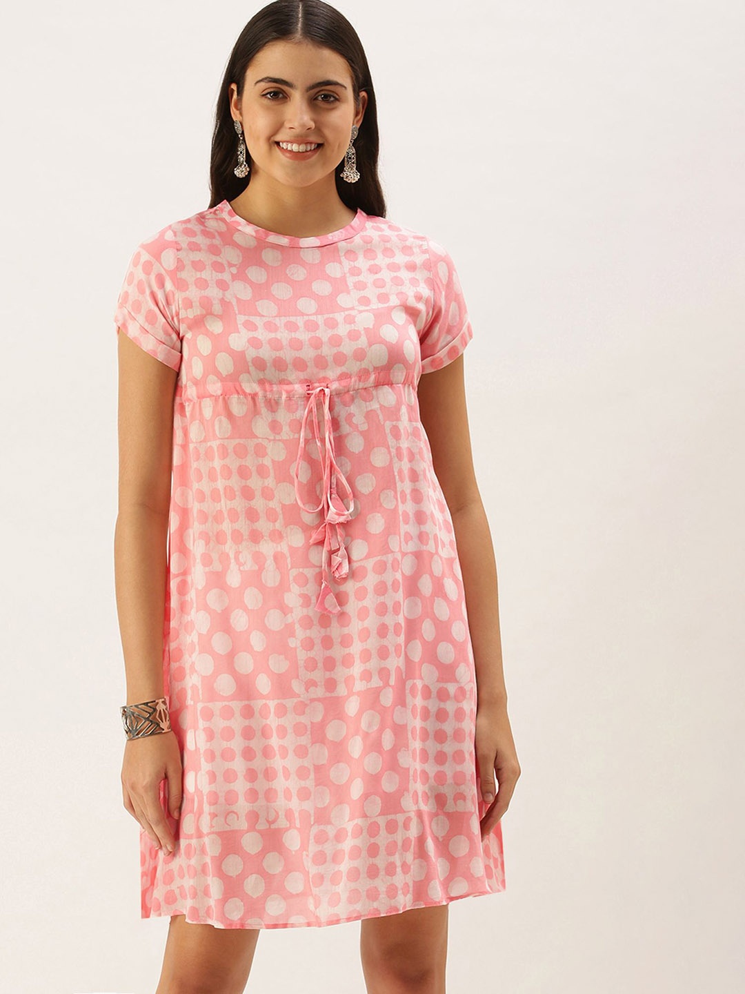 

HRITIKA Women Floral Mirror Work Handloom Kurta, Pink