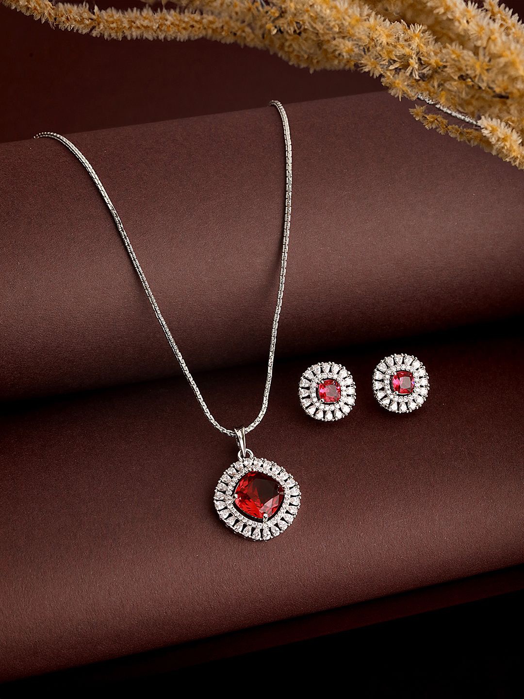 

Saraf RS Jewellery AD-Studded Jewellery Set, Red