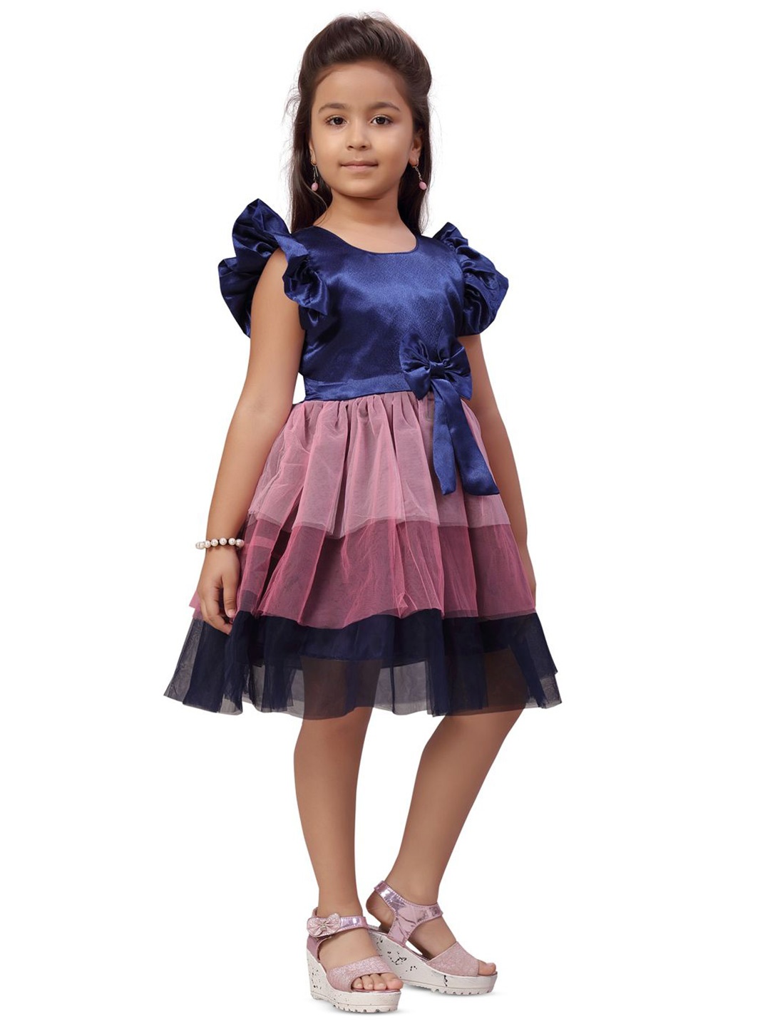 

BAESD Flutter Sleeve Net Fit & Flare Dress, Navy blue