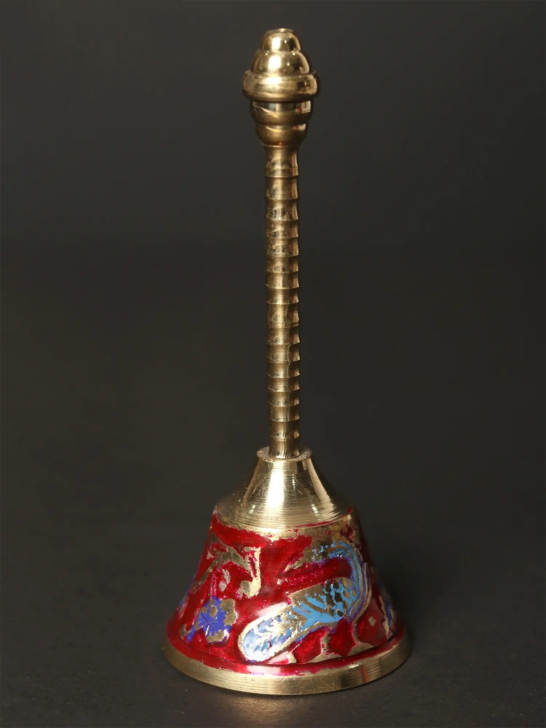 

Exotic India Brass Peacock Design Puja Handheld Bell, Gold