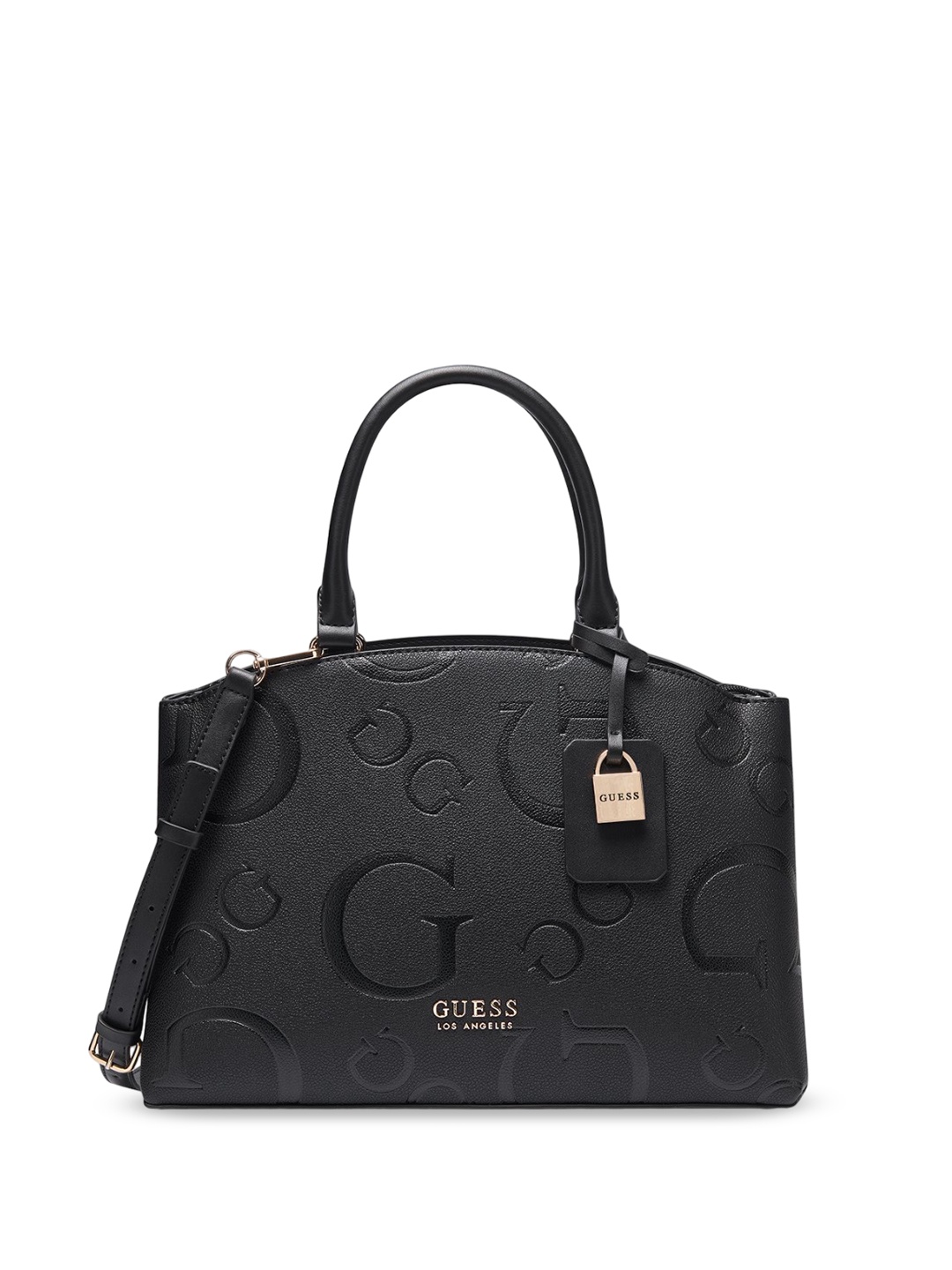 

GUESS Textured PU Oversized Structured Handheld Bag with Applique, Black