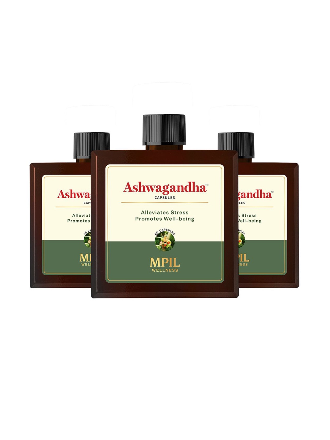 

MPIL WELLNESS Set Of 3 Ashwagandha Capsules - 60 Capsules Each, Brown