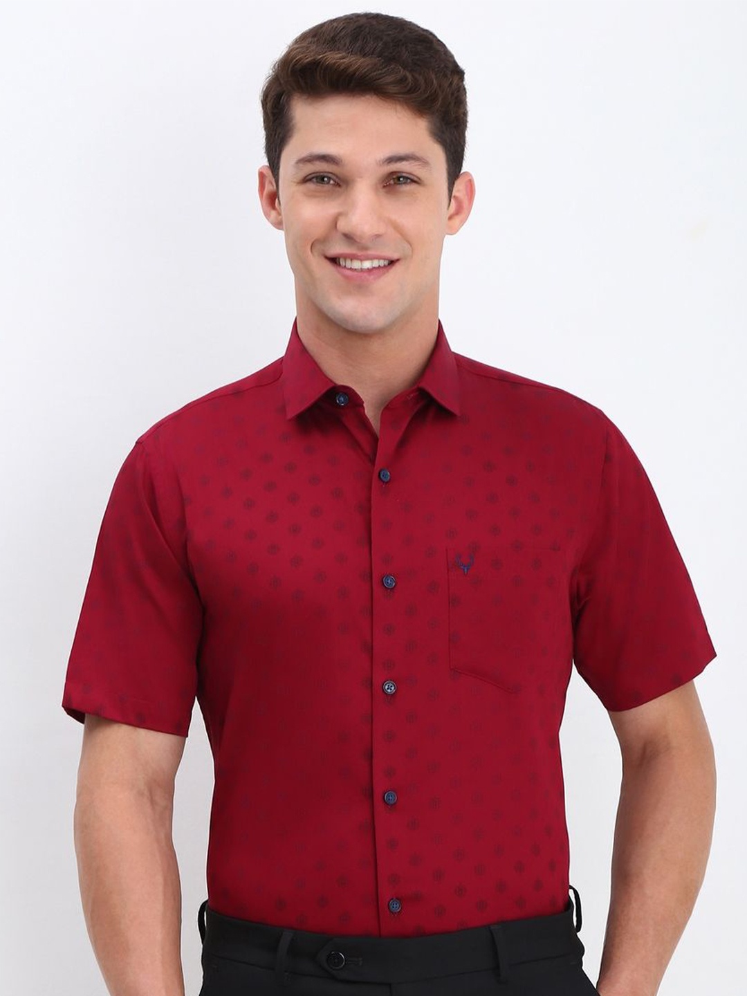 

Allen Solly Men Slim Fit Opaque Printed Formal Shirt, Red