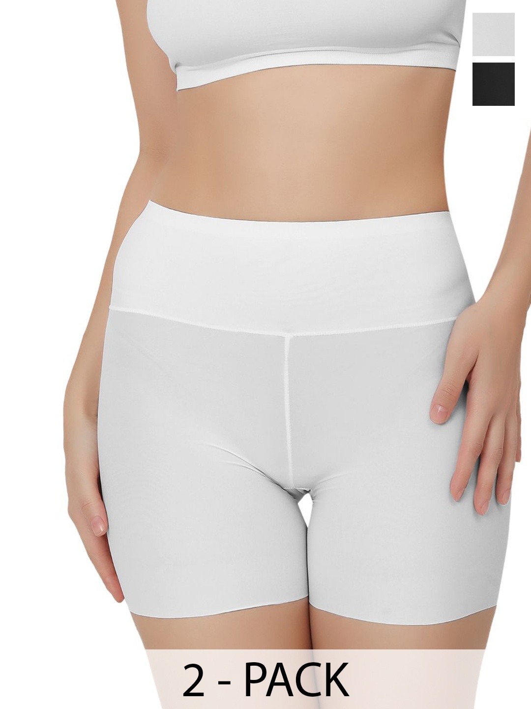 

Bella Voste Women's Pack Of 2 Seamless Boy Shorts Briefs PT-204-Black-White-M