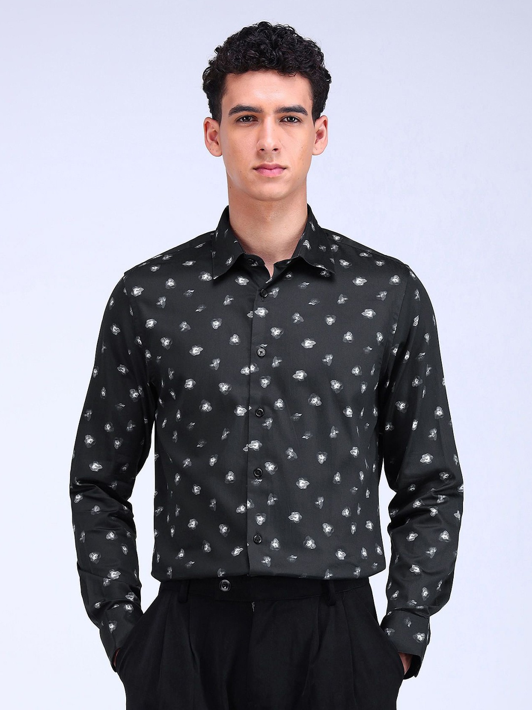 

Flying Machine Men Slim Fit Opaque Printed Casual Shirt, Black