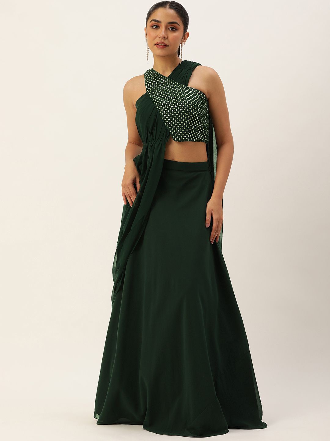 

Ethnovog Embellished Ready to Wear Lehenga &, Green