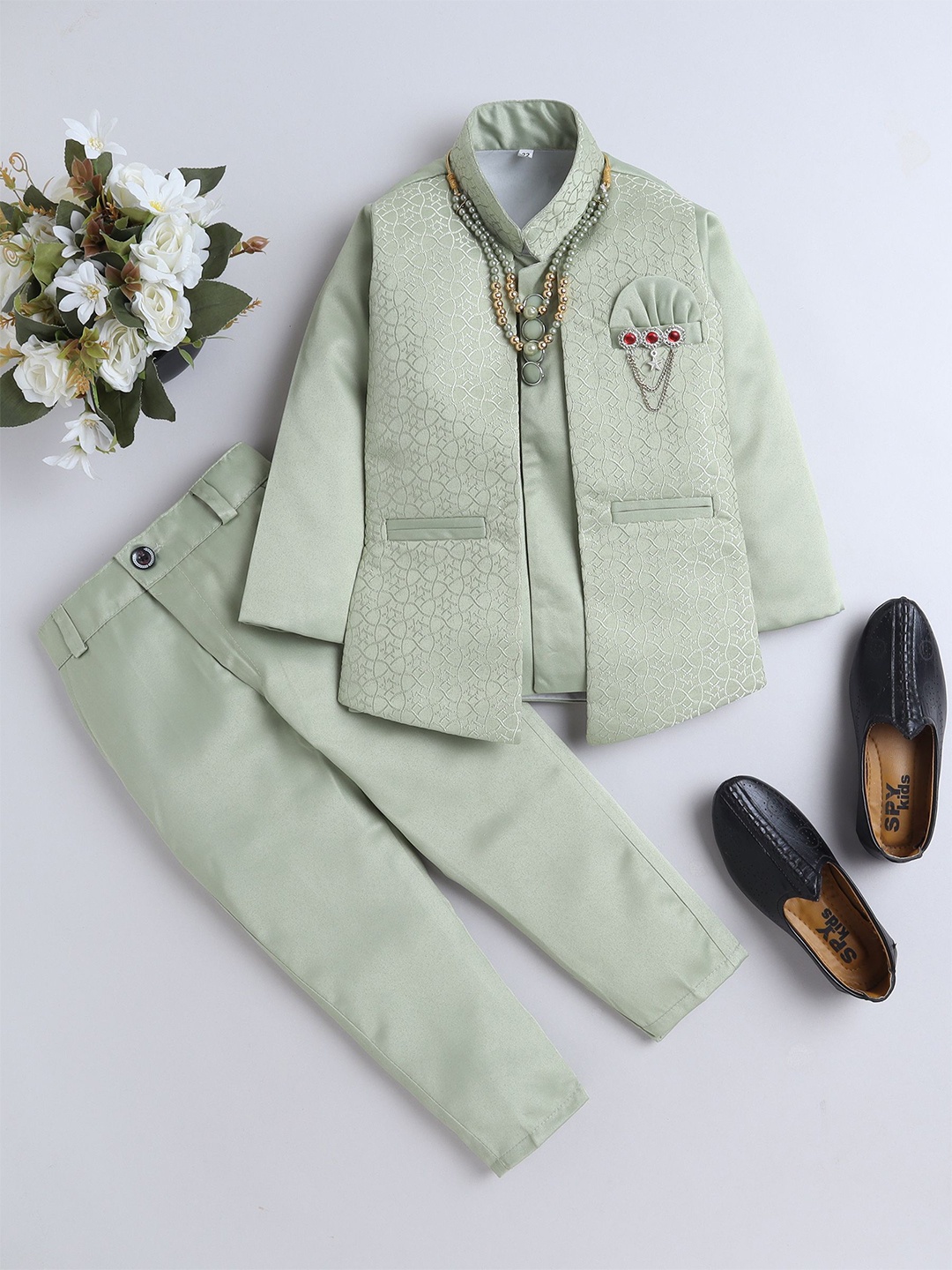 

BAESD 3-Piece Printed Single-Breasted Suits, Green