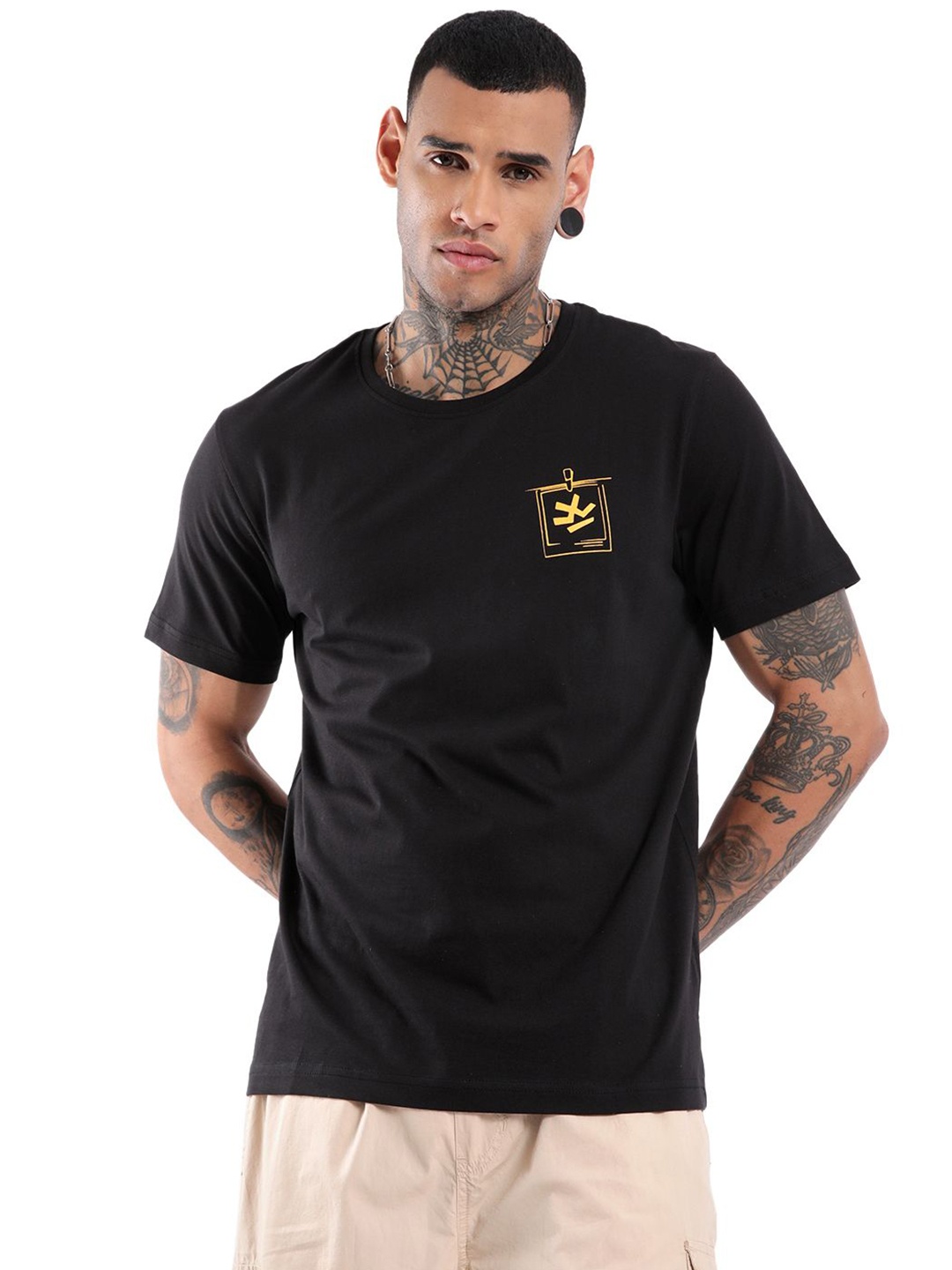 

WROGN Graphic Printed Crew Neck Slim Fit Cotton T-shirt, Black
