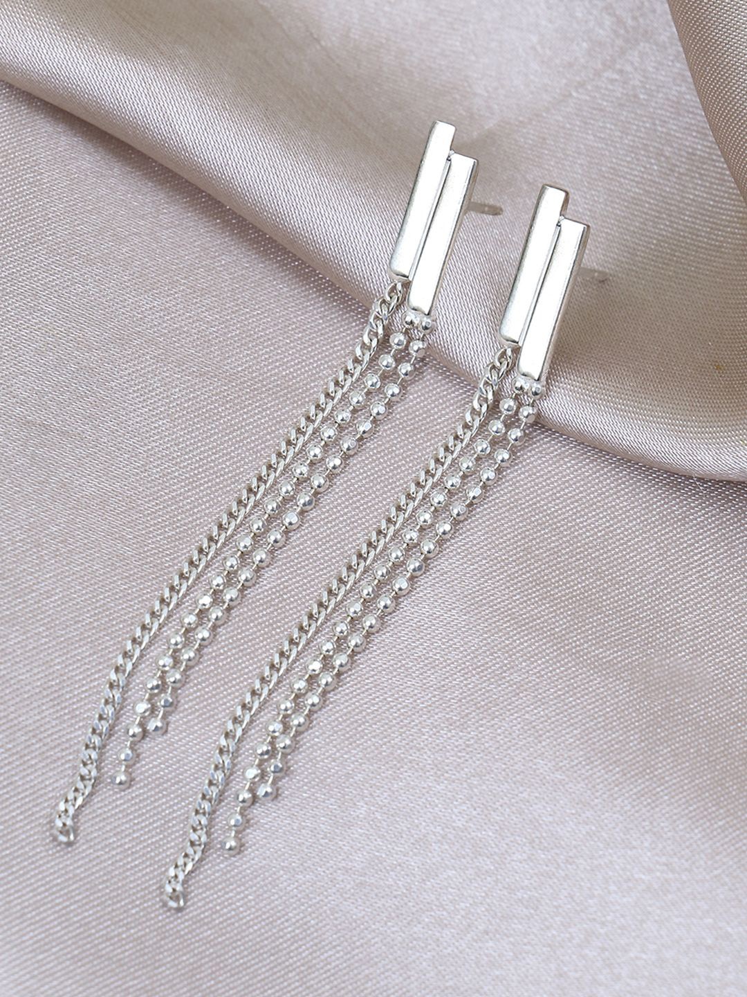 

House of Pataudi 925 Sterling Silver Triple String Tasselled Drop Earrings