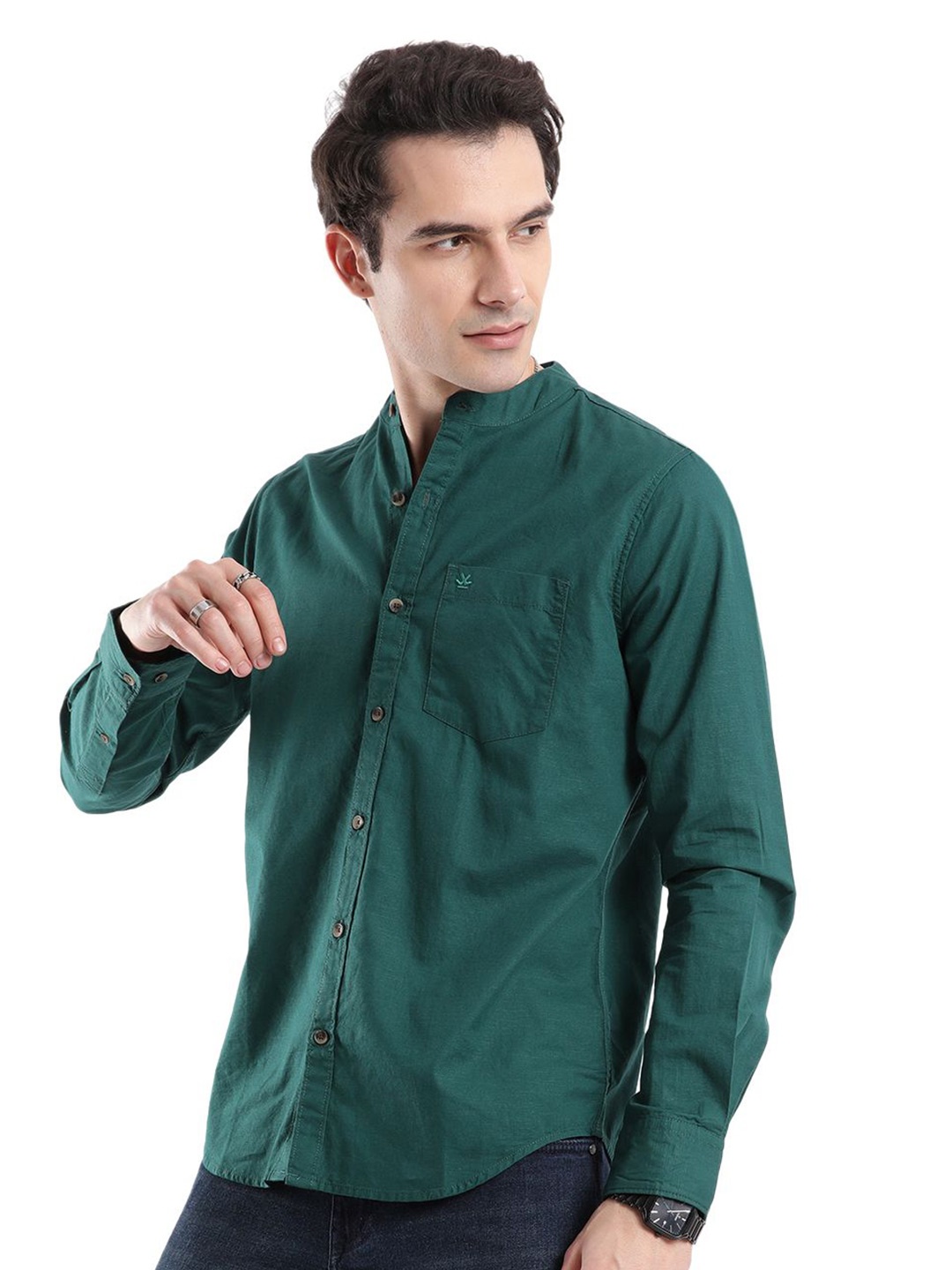 

WROGN Men Custom Opaque Casual Shirt, Green