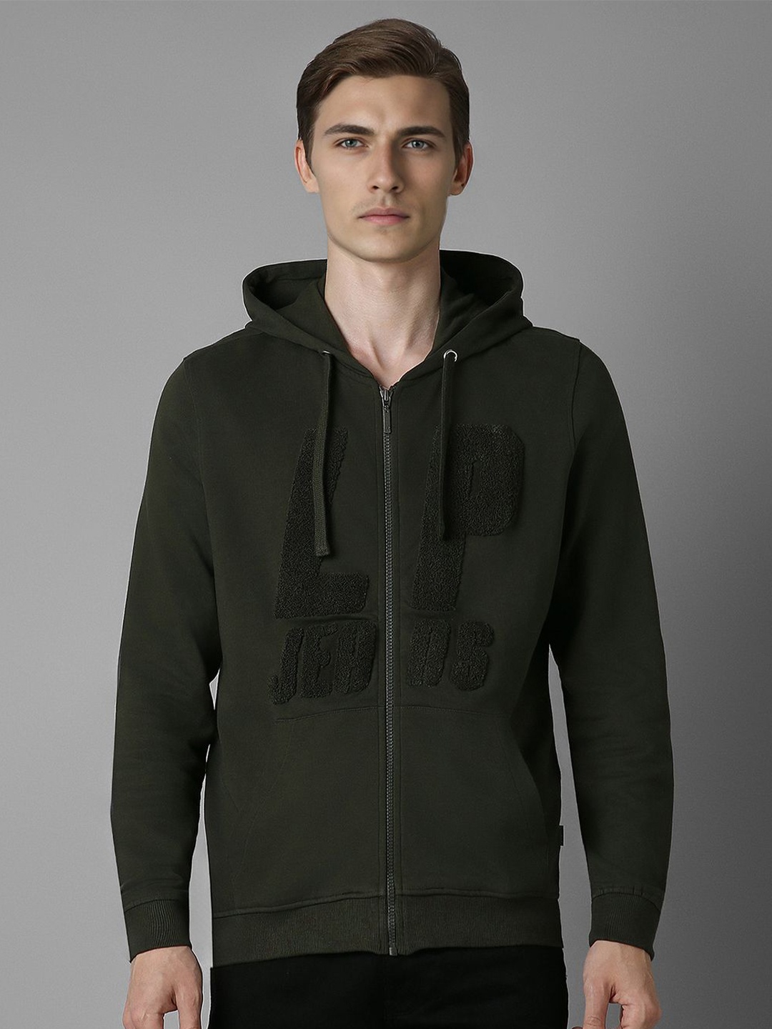 

Louis Philippe Jeans Men Printed Hooded Sweatshirt, Olive