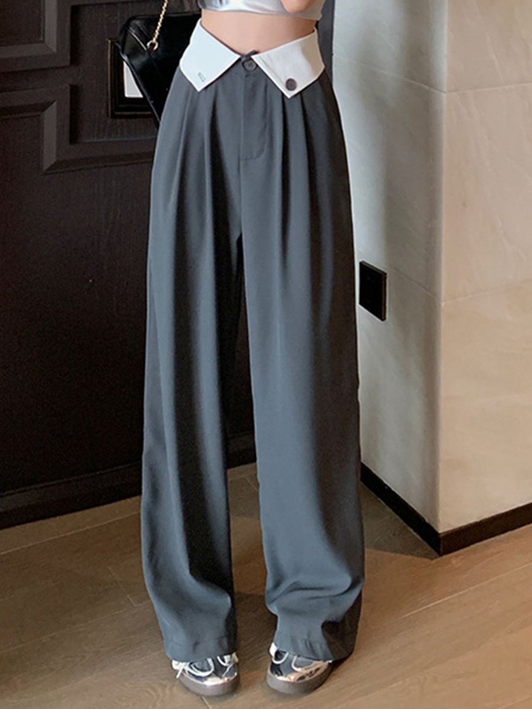 

LULU & SKY Women Straight Fit High-Rise Pleated Trousers, Grey