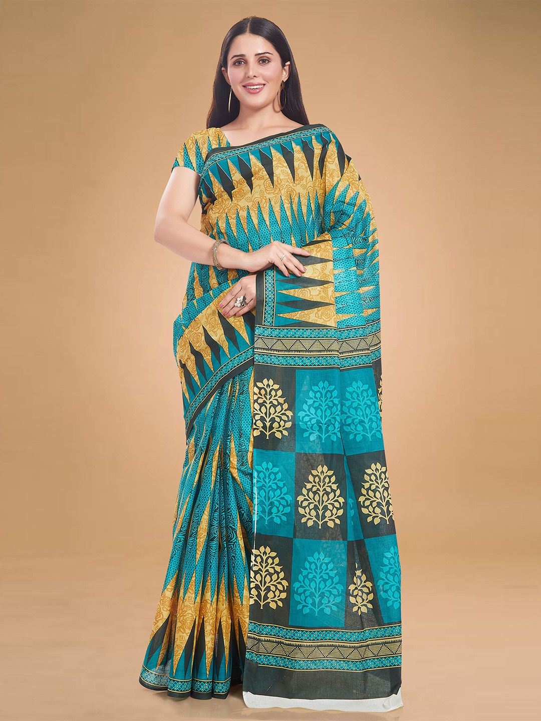 

Rani Saahiba Batik Pure Cotton Saree, Turquoise blue