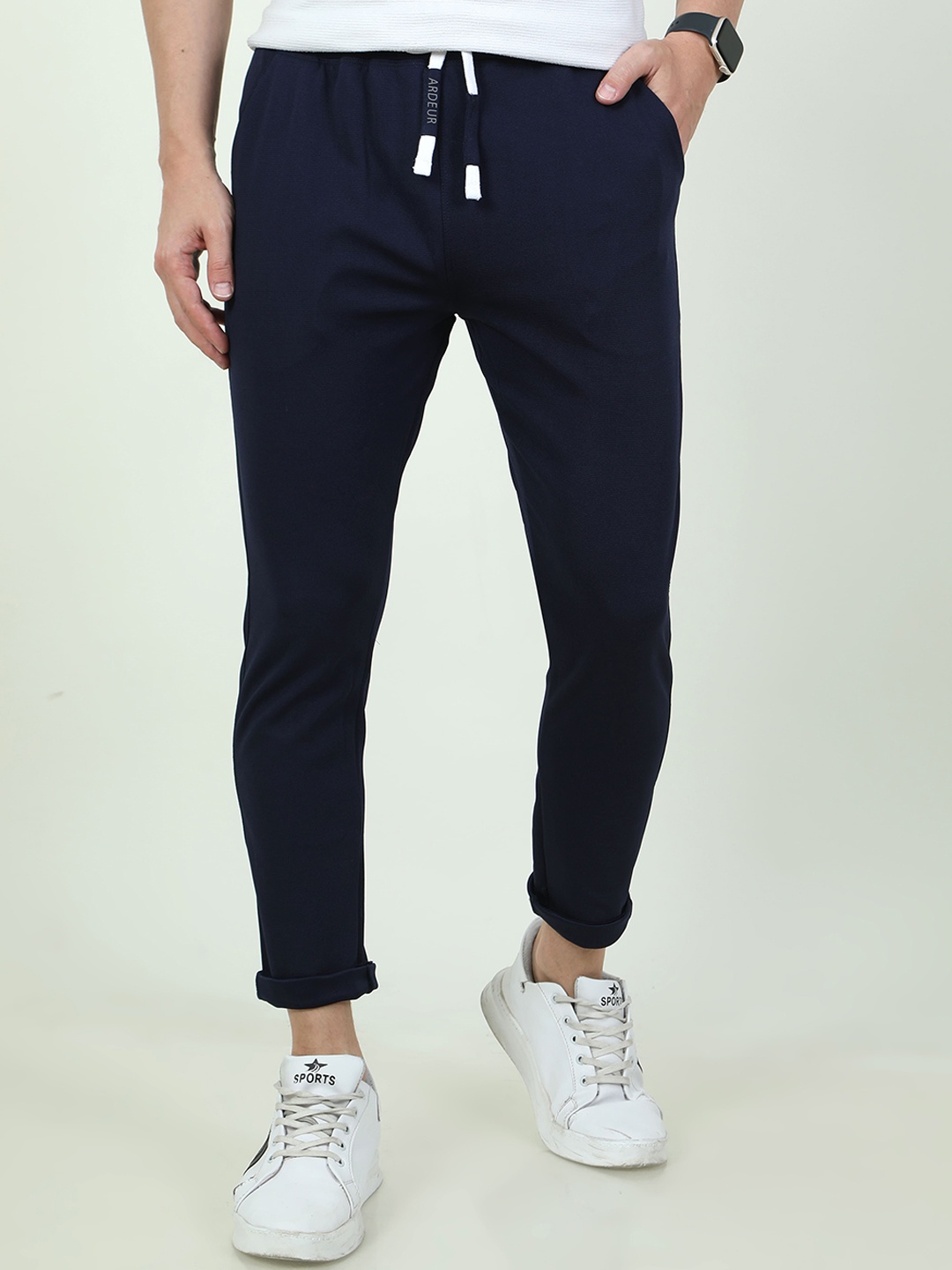 

ARDEUR Men Mid-Rise Track Pants, Navy blue