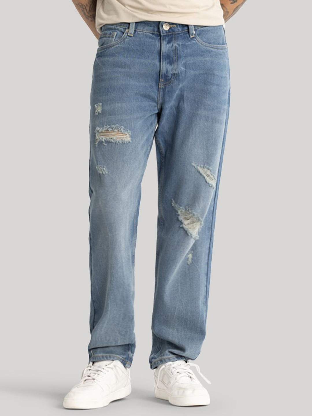 

Snitch Men Comfort Relaxed Fit Mildly Distressed Light Fade Stretchable Jeans, Blue