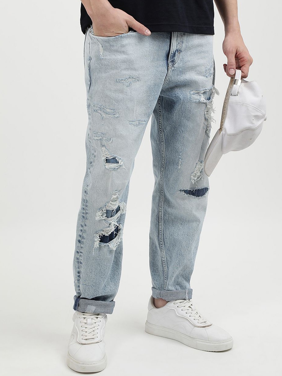 

Tommy Hilfiger Men Mid-Rise Highly Distressed Ripped Jeans, Blue