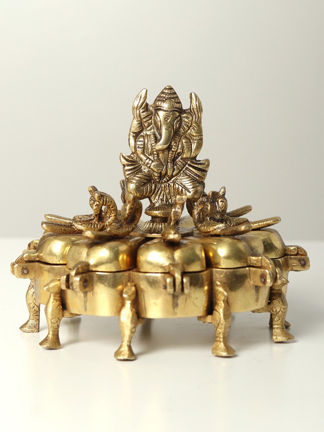 

Exotic India 5" Small Ganesha Puja Box in Brass, Gold