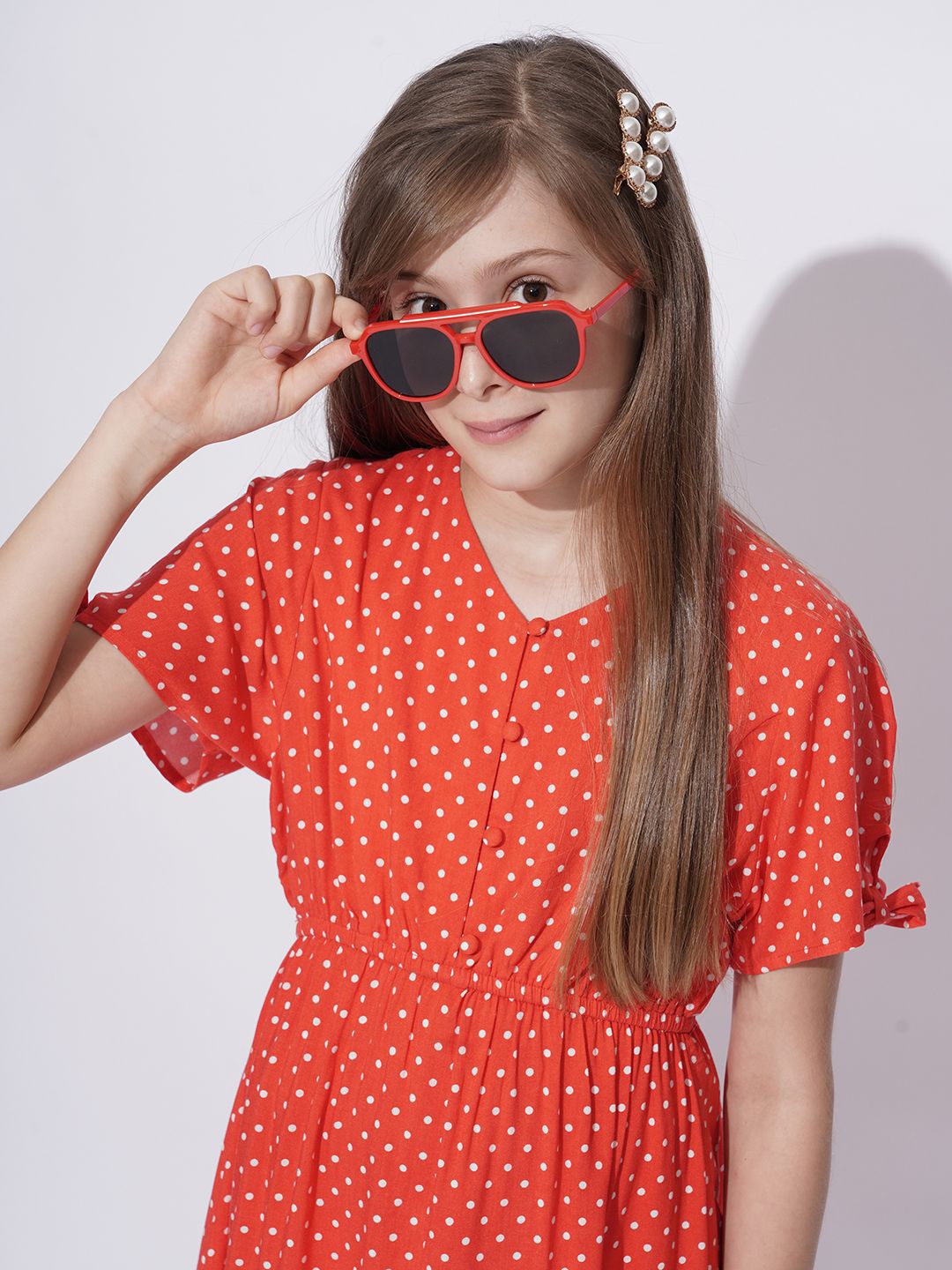 

Vero Moda Polka Dot Print Puff Sleeve Fit & Flare Dress, Red