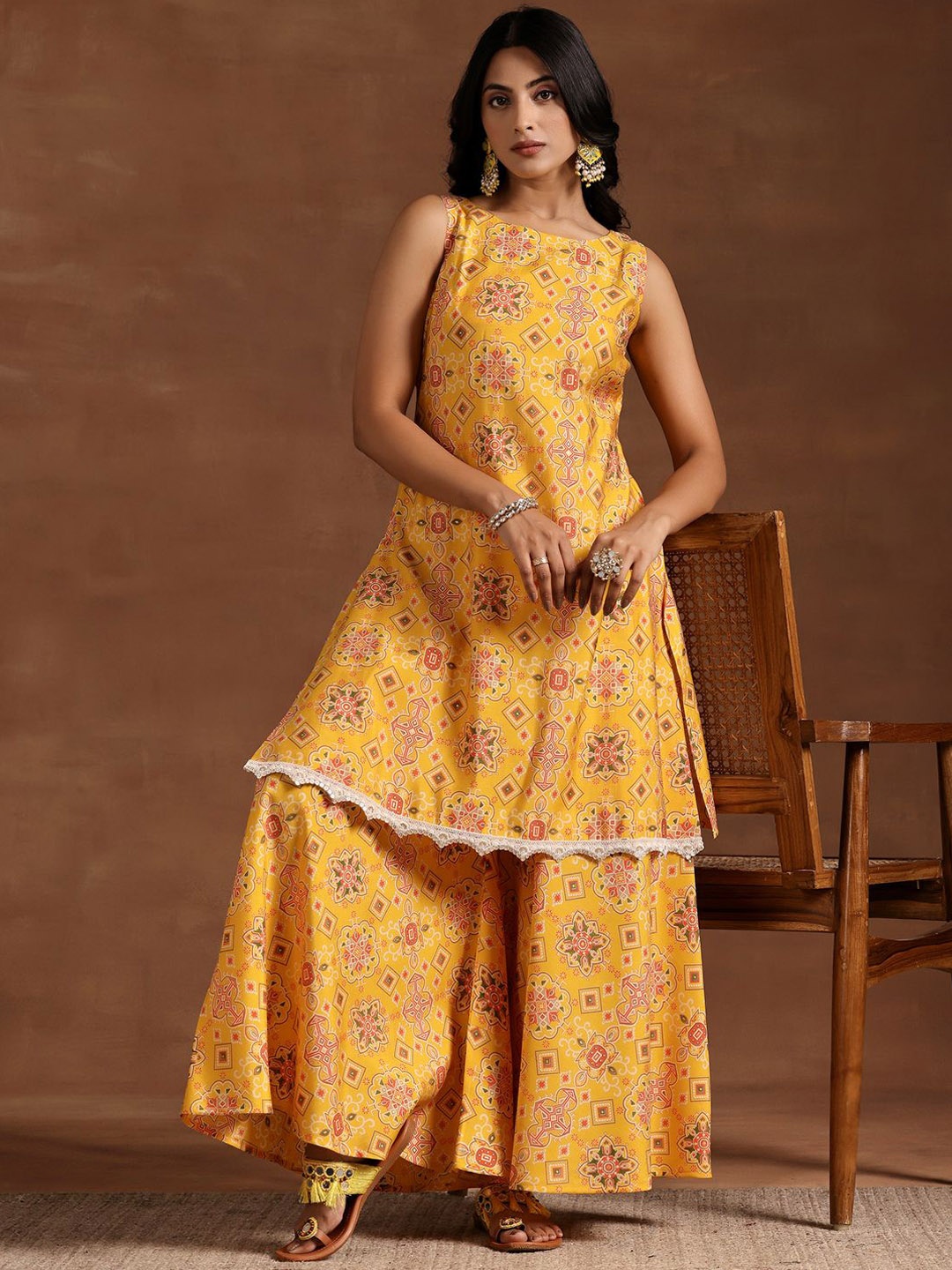 

Libas Women Ethnic Motifs Printed Regular Kurta with Palazzos, Yellow