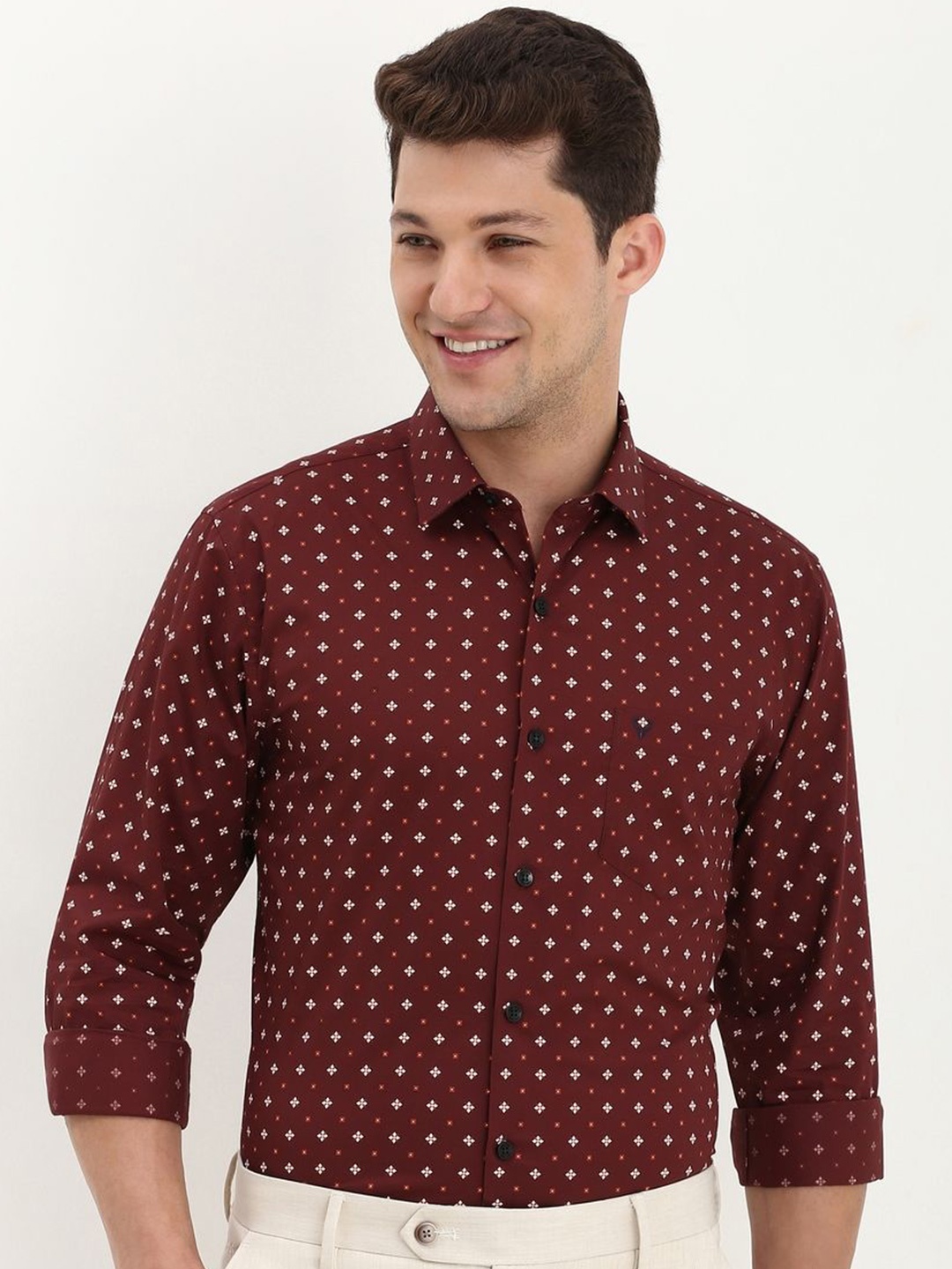 

Allen Solly Men Slim Fit Opaque Printed Formal Shirt, Maroon