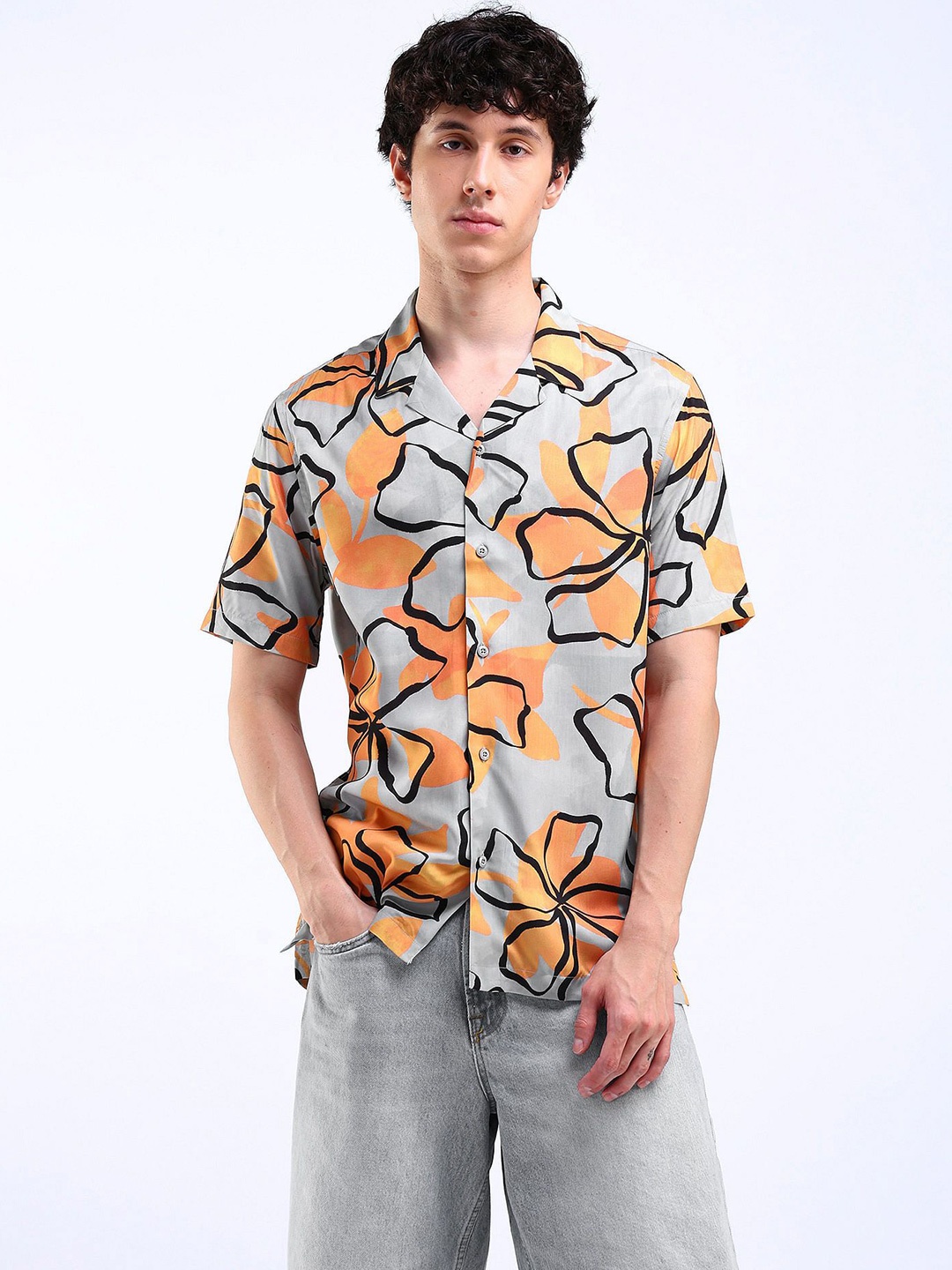 

Flying Machine Men Opaque Printed Casual Shirt, Orange