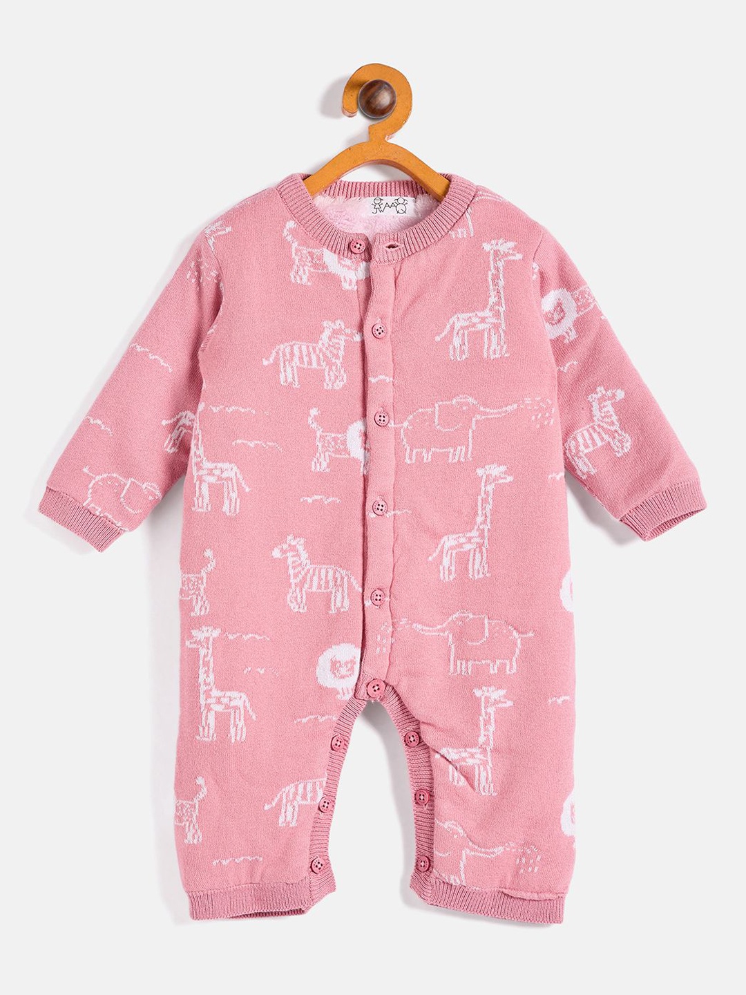 

JWAAQ Infants Printed Winter Romper With Fur Lined, Pink