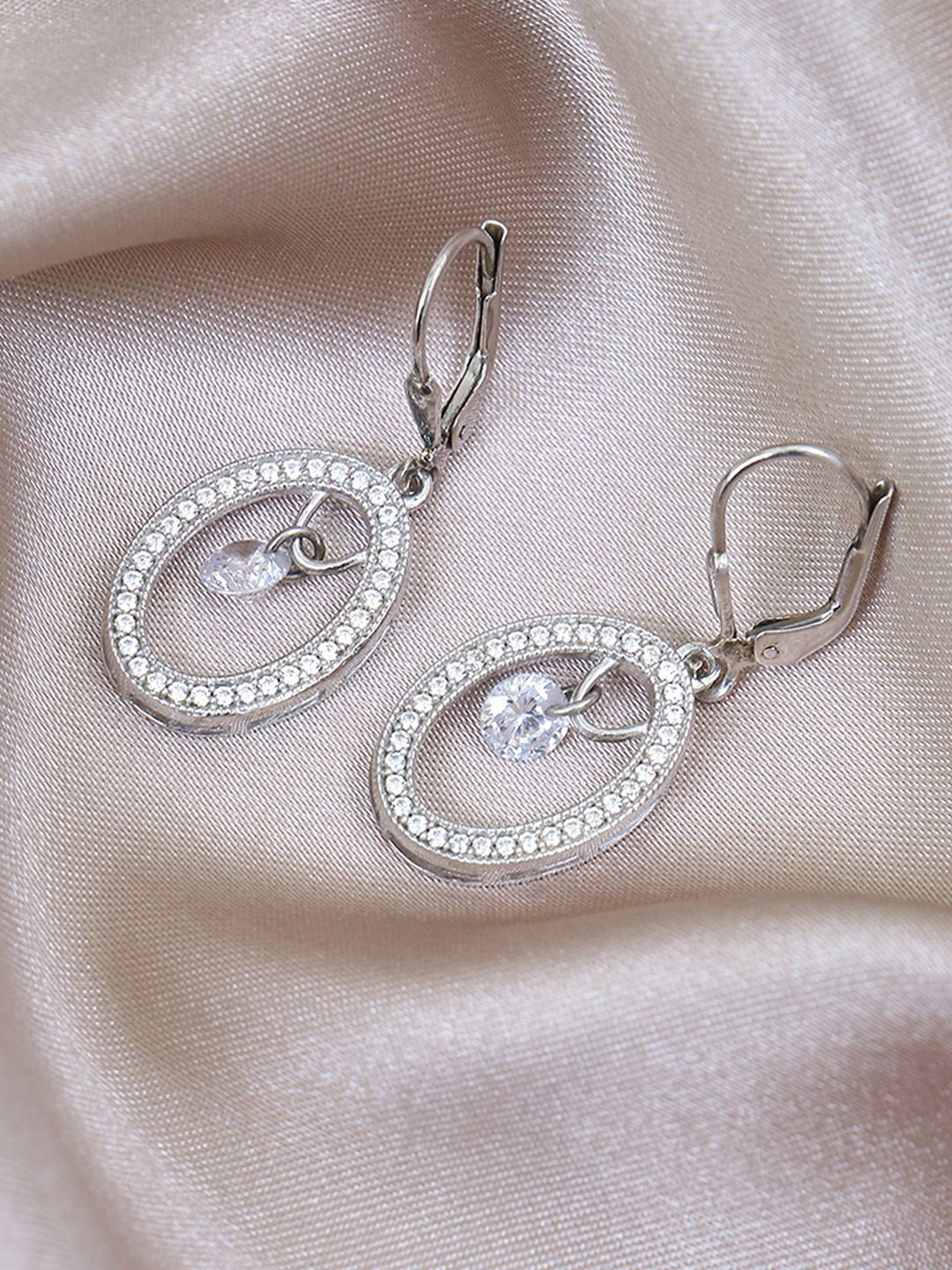 

House of Pataudi 925 Sterling Silver-Plated Cubic Zirconia Studded Hoop Earrings