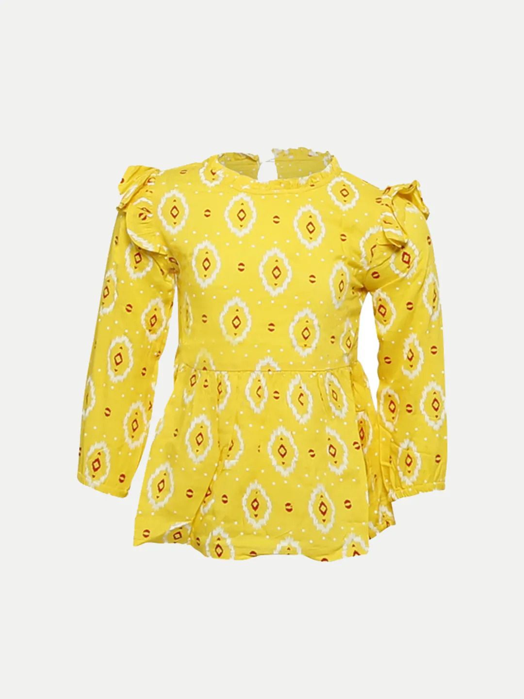 

BAESD Ethnic Motifs Print Puff Sleeve Fit & Flare Dress, Yellow