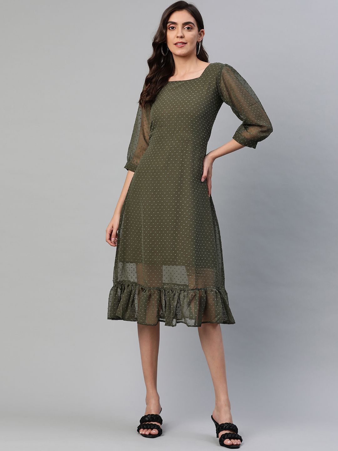 

BAESD Floral Print Georgette Peplum Maxi Dress, Green