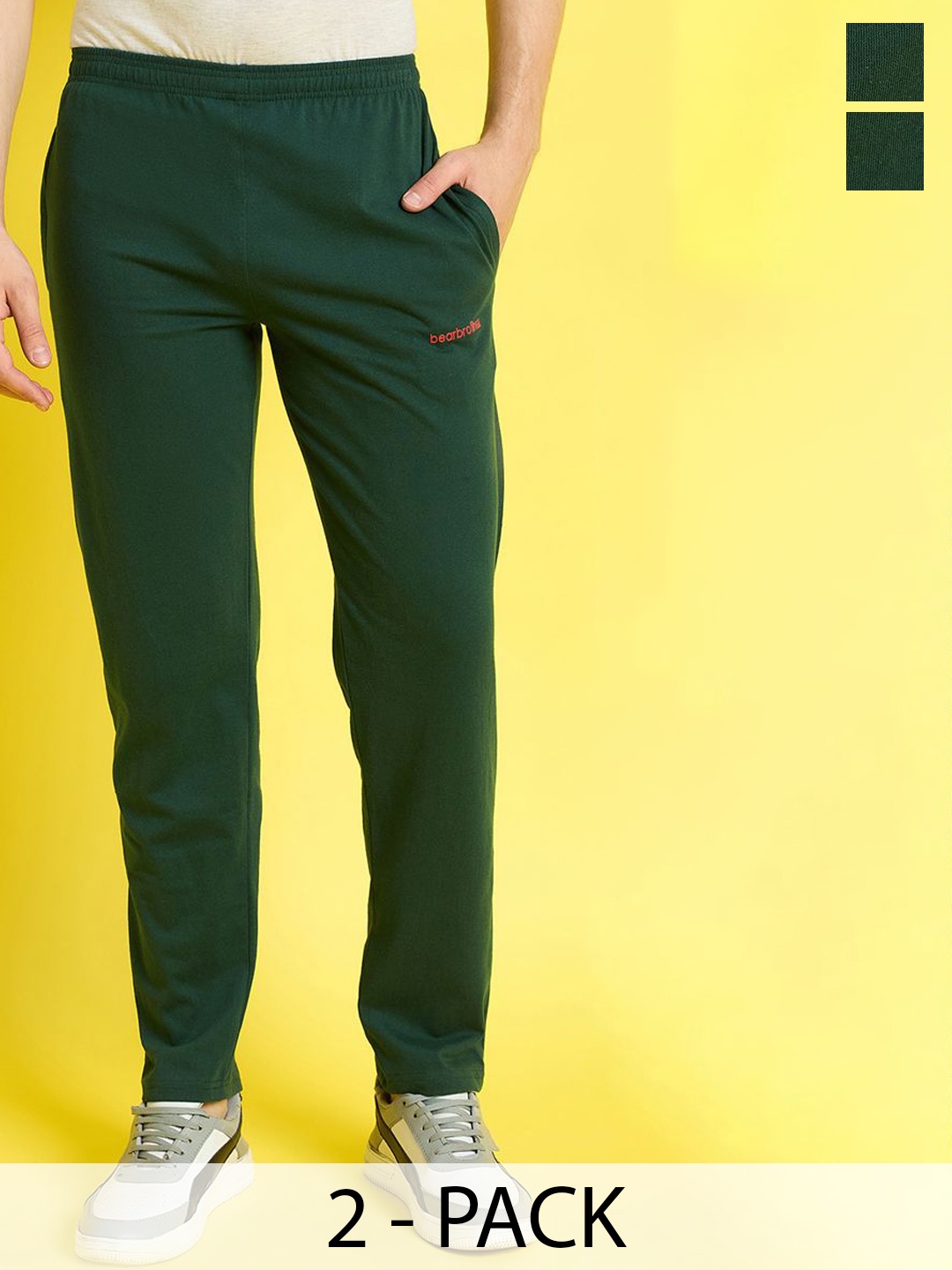 

bearbrother Men Pack Of 2 Mid-Rise Track Pants, Green