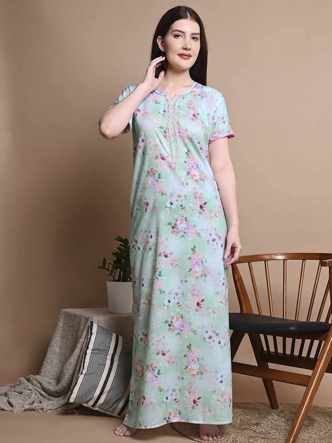

Sand Dune Printed Maxi Nightdress, Sea green