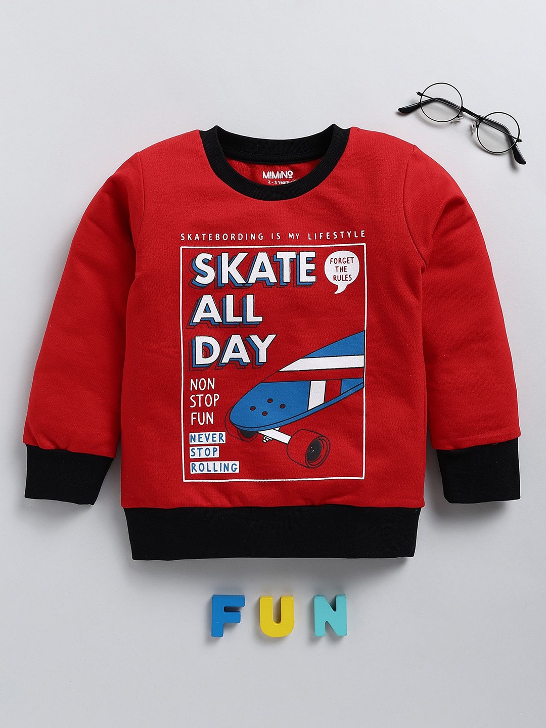 

MIMINO Boys Typography Printed Sweatshirt, Red
