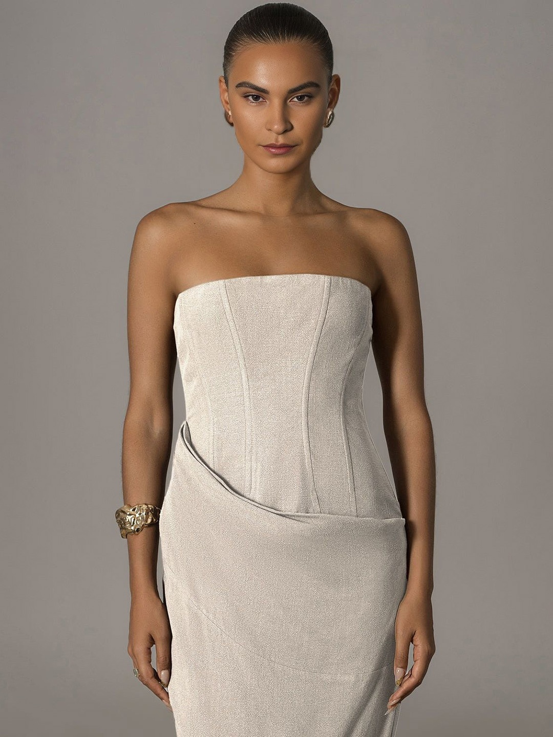 

Bee Boe Strapless Linen Maxi Dress, Off white