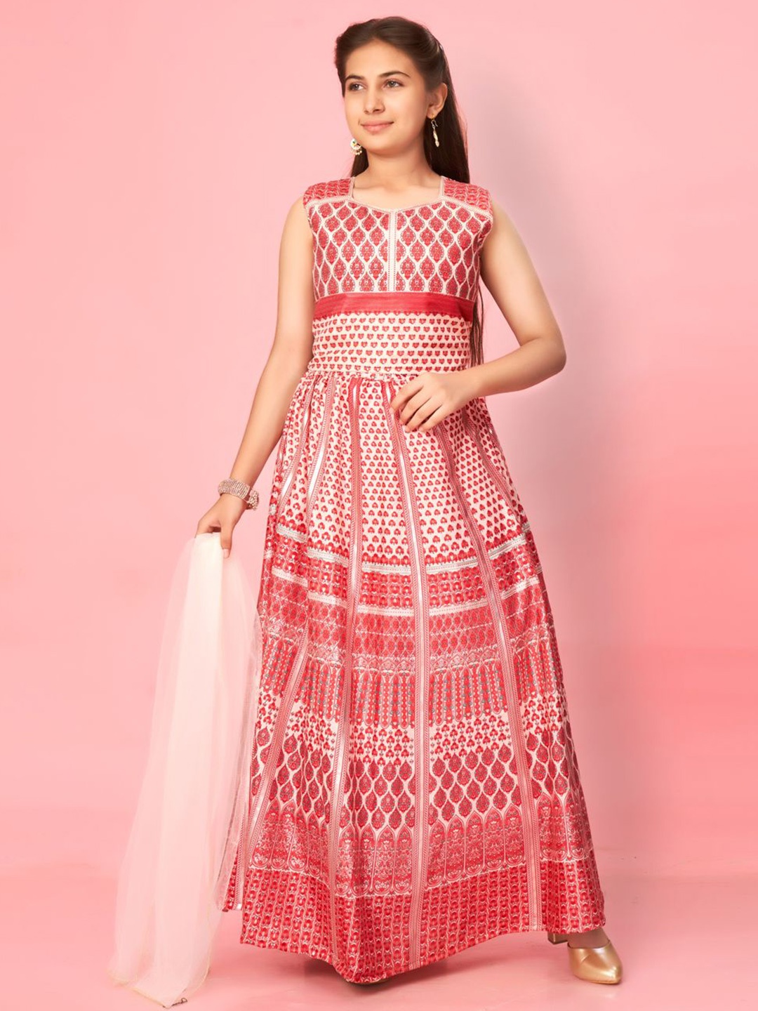 

BAESD Girls Printed Ready to Wear Lehenga & Blouse With Dupatta, Peach