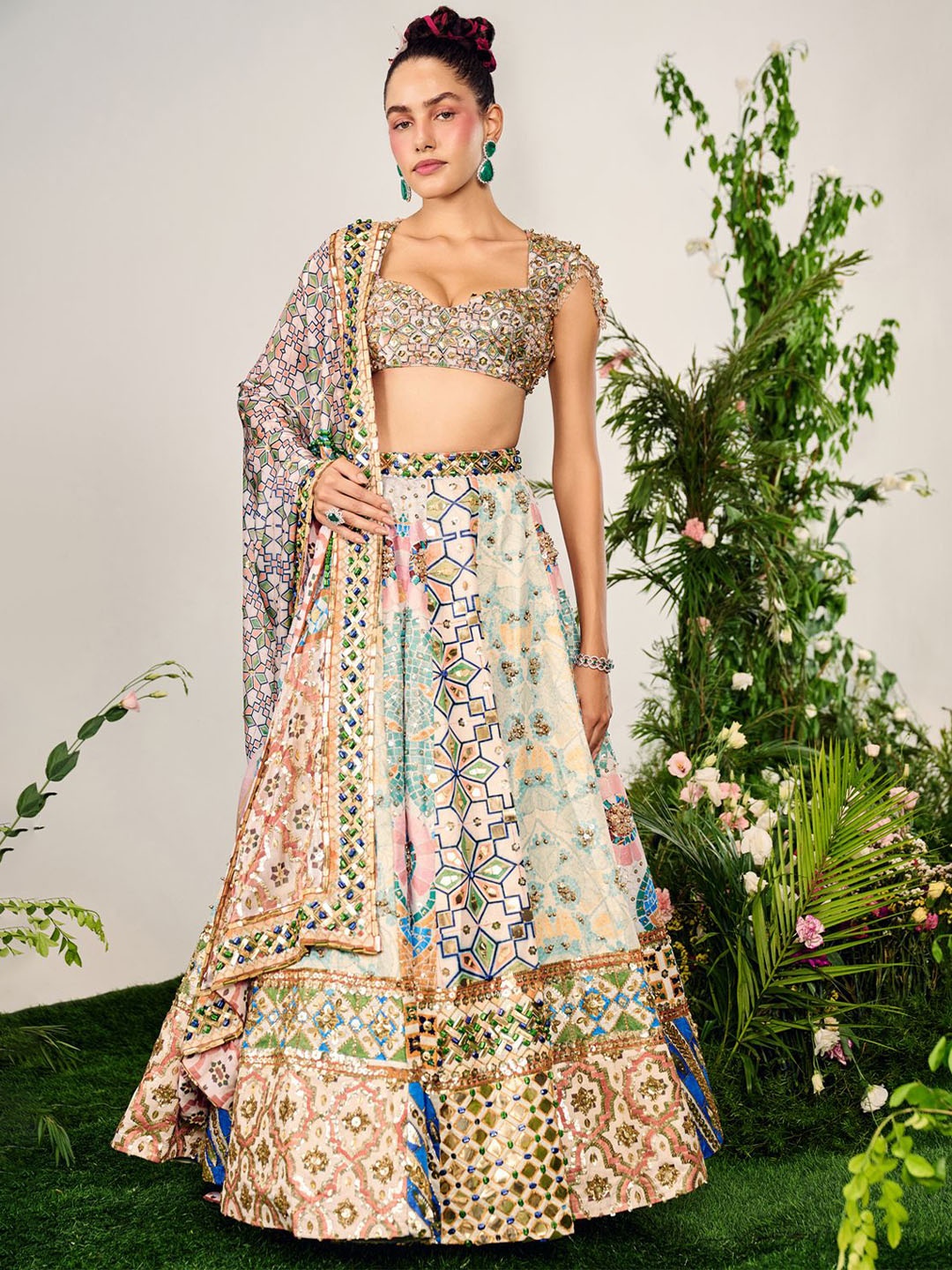 

Payal & Zinal Embellished Zardozi Ready to Wear Lehenga Blouse With Dupatta, Beige