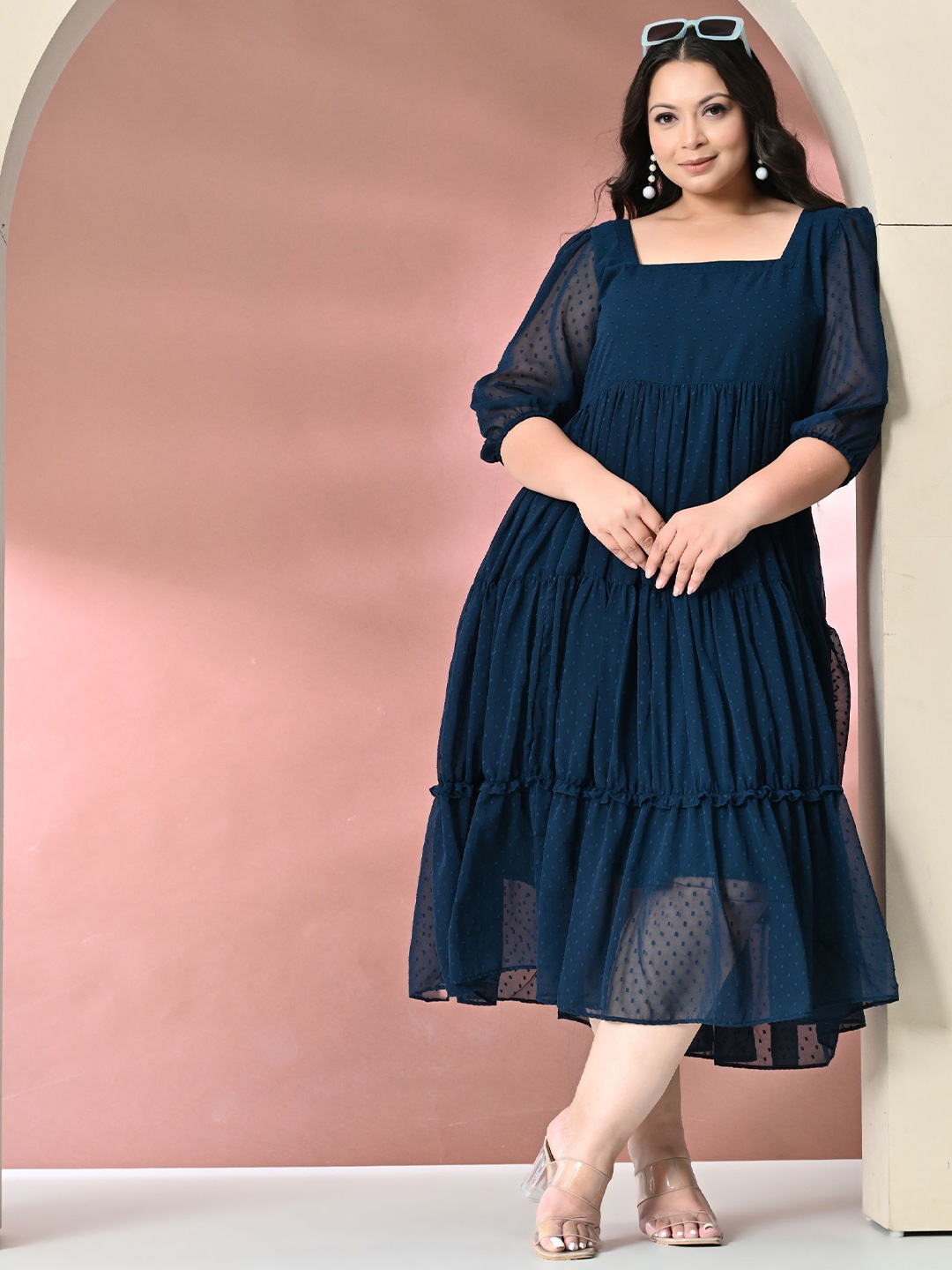 

PrettyPlus by Desinoor.com Plus Size Georgette A-Line Midi Dress, Teal