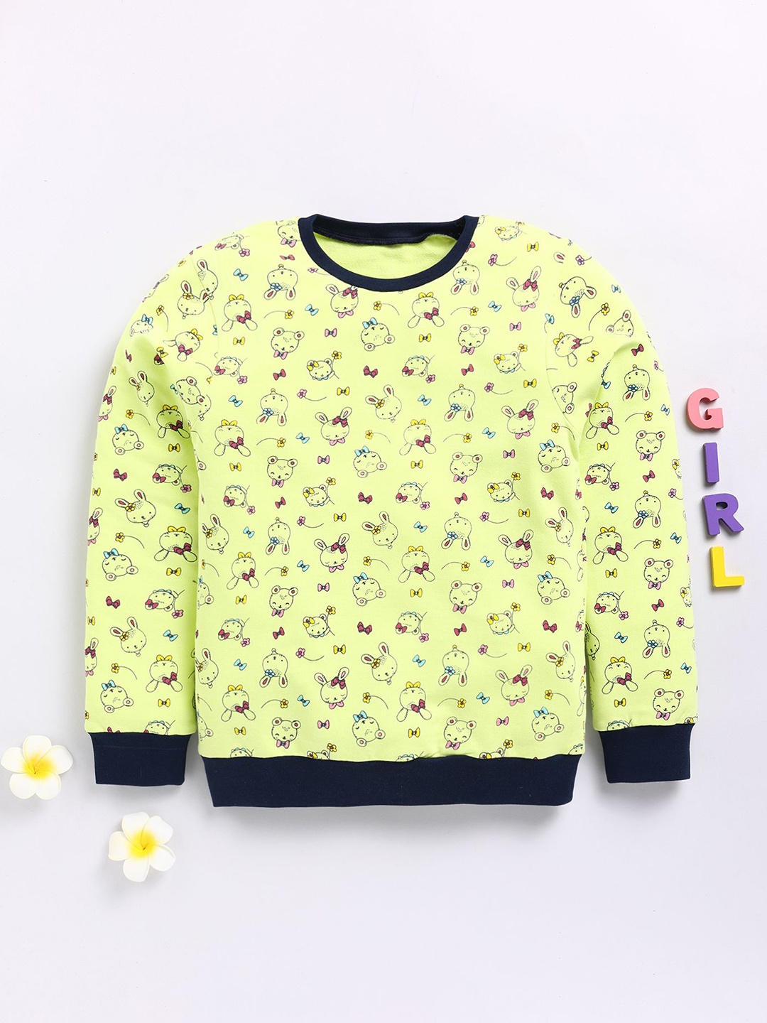 

MIMINO Girls Graphic Printed Sweatshirt, Yellow