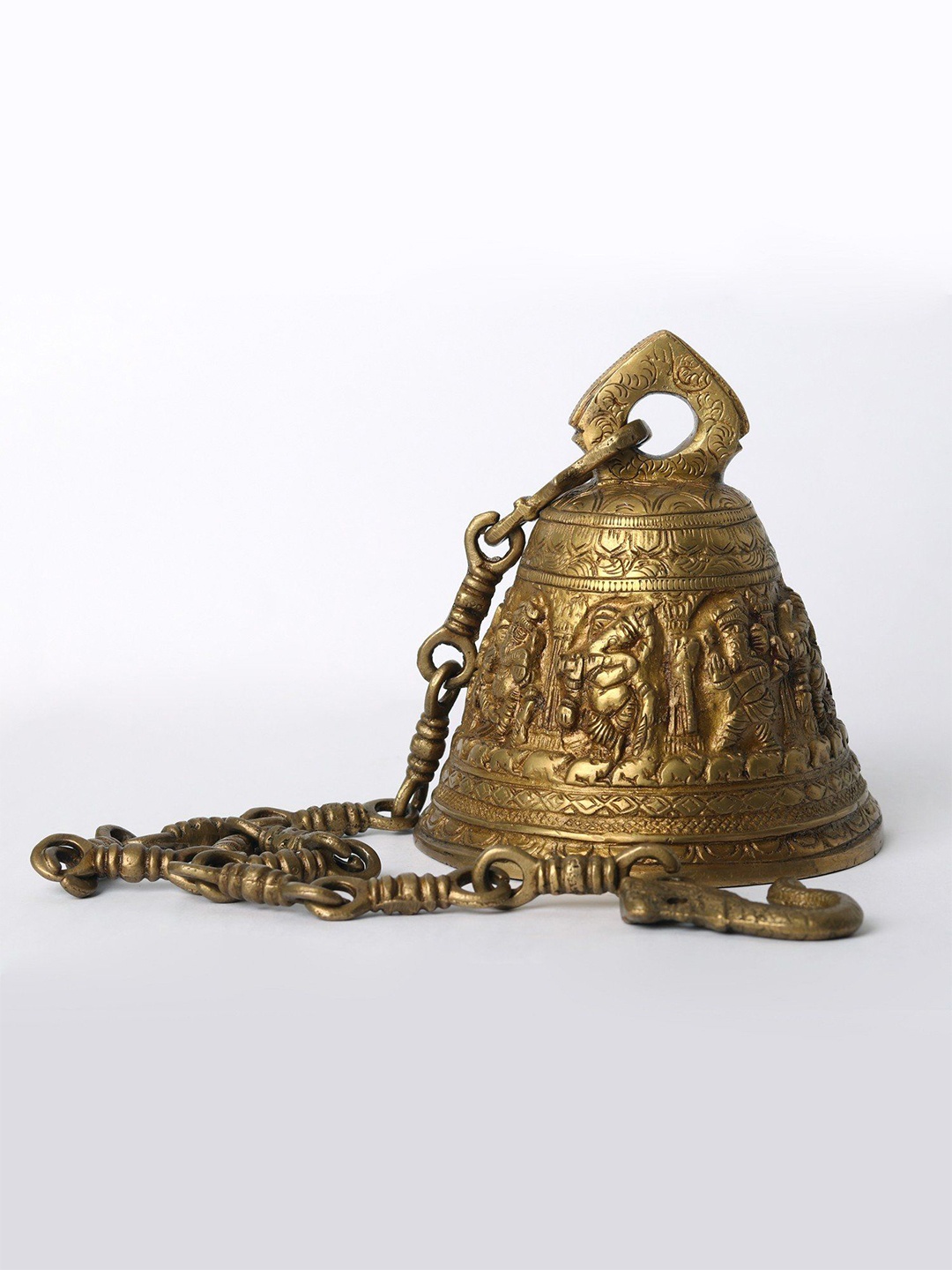 

Exotic India 6" Brass Floral Bell Of Lord Ganapati Bell For Temple With Chain, Gold