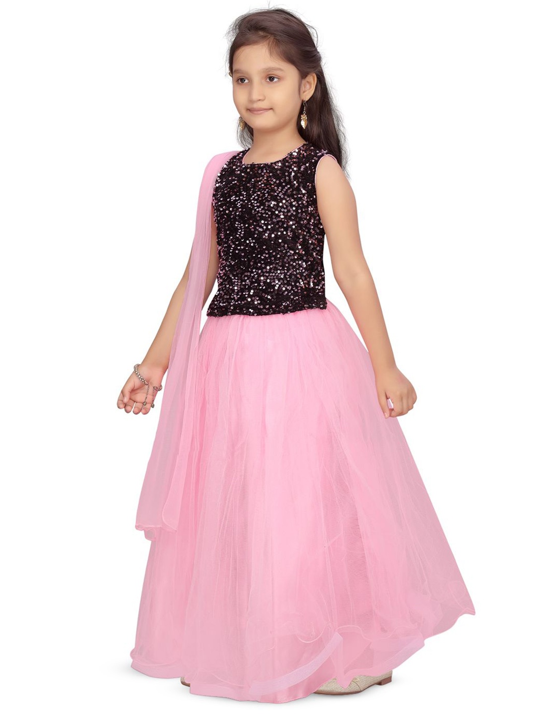 

BAESD Girls Embellished Ready to Wear Lehenga & Blouse With Dupatta, Black