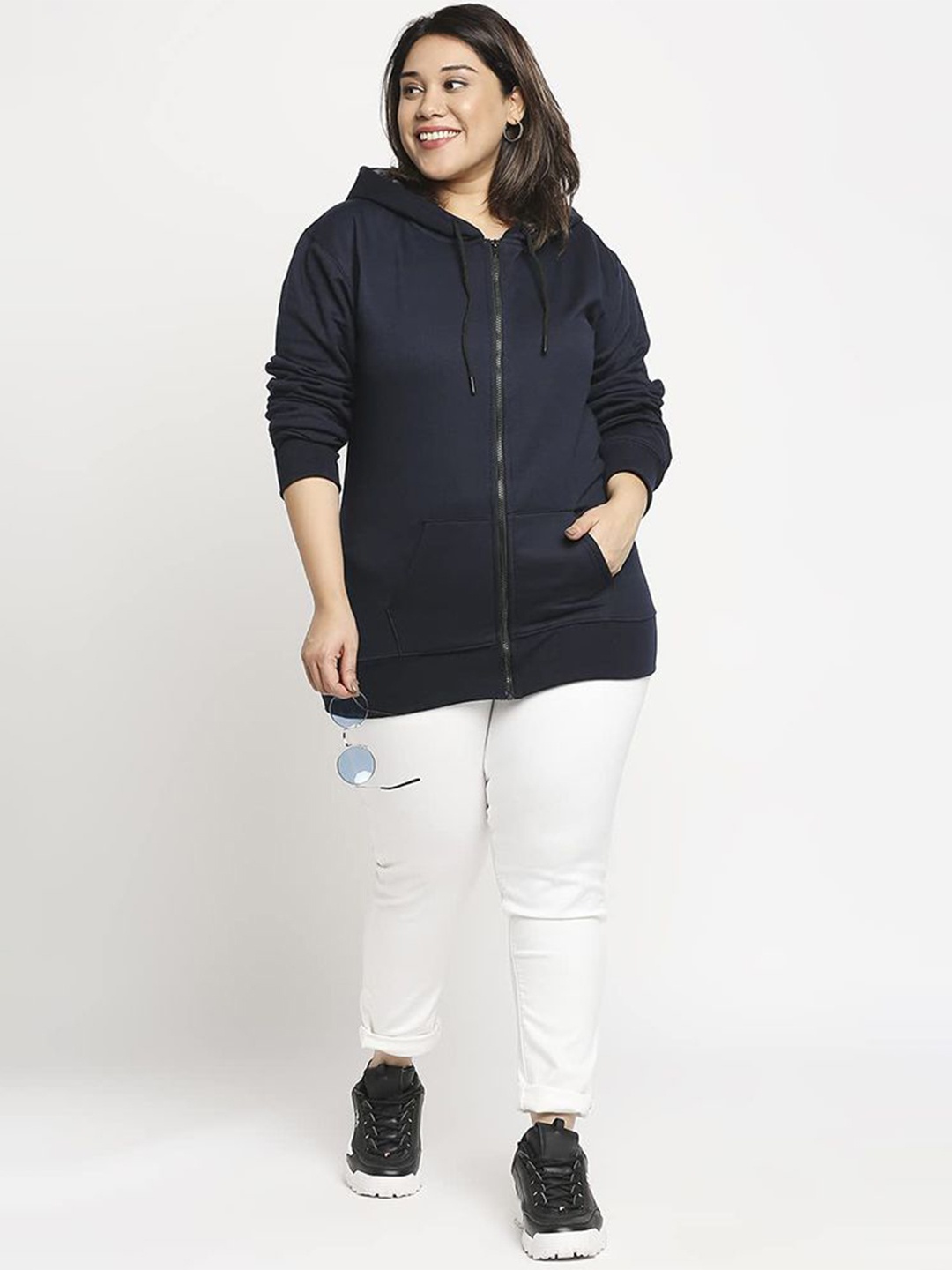 

Wear Your Opinion Plus Size Hooded Front-Open Sweatshirt, Navy blue