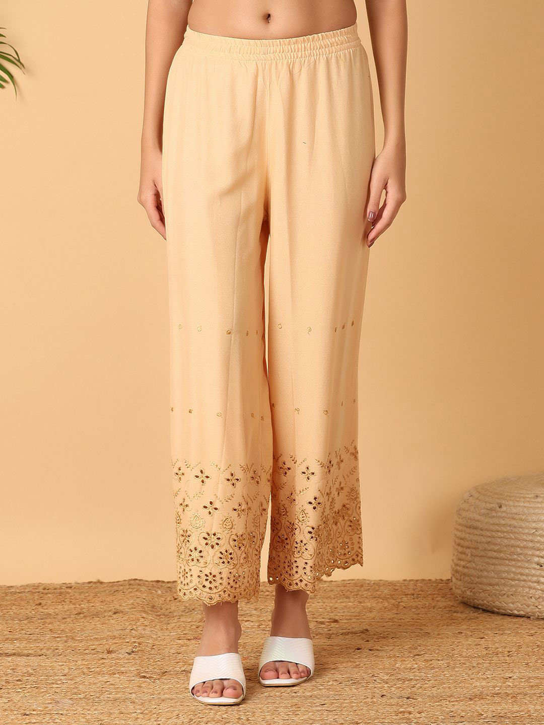 

V-Mart Women Floral Ethnic Palazzos, Beige